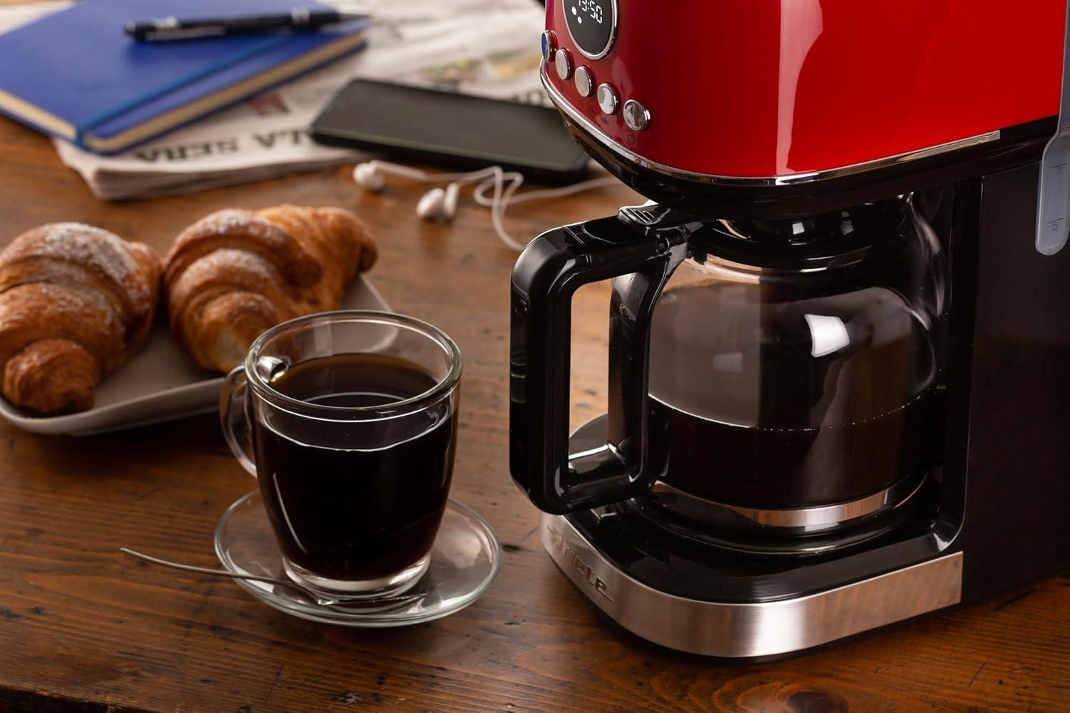 imageAriete 1396 Machine caf filtre moderne Caf amricain Capacit jusqu 15 tasses Base chauffante cran LCD Filtres amovibles et lavables BlancRouge