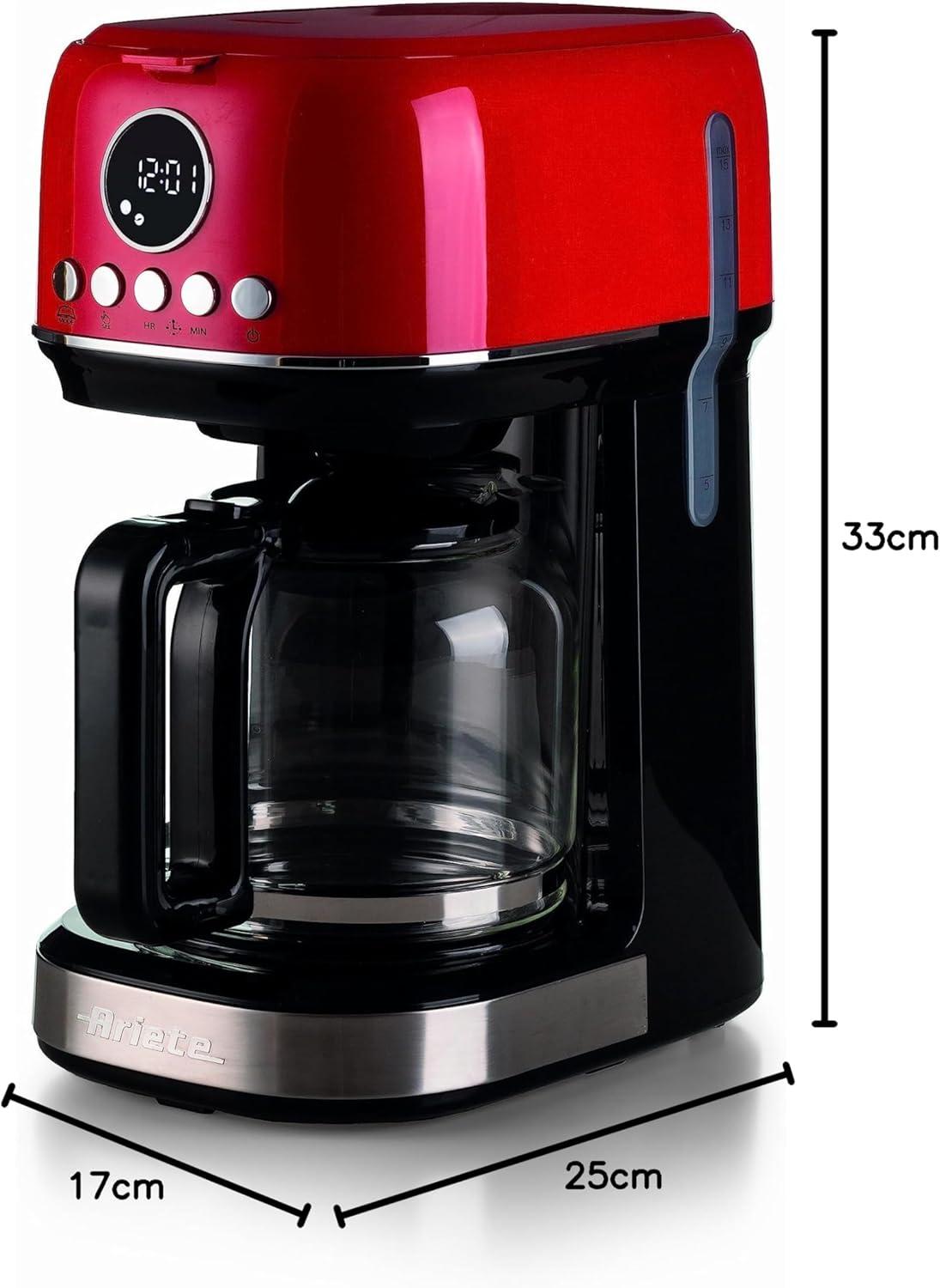 imageAriete 1396 Machine caf filtre moderne Caf amricain Capacit jusqu 15 tasses Base chauffante cran LCD Filtres amovibles et lavables BlancRouge