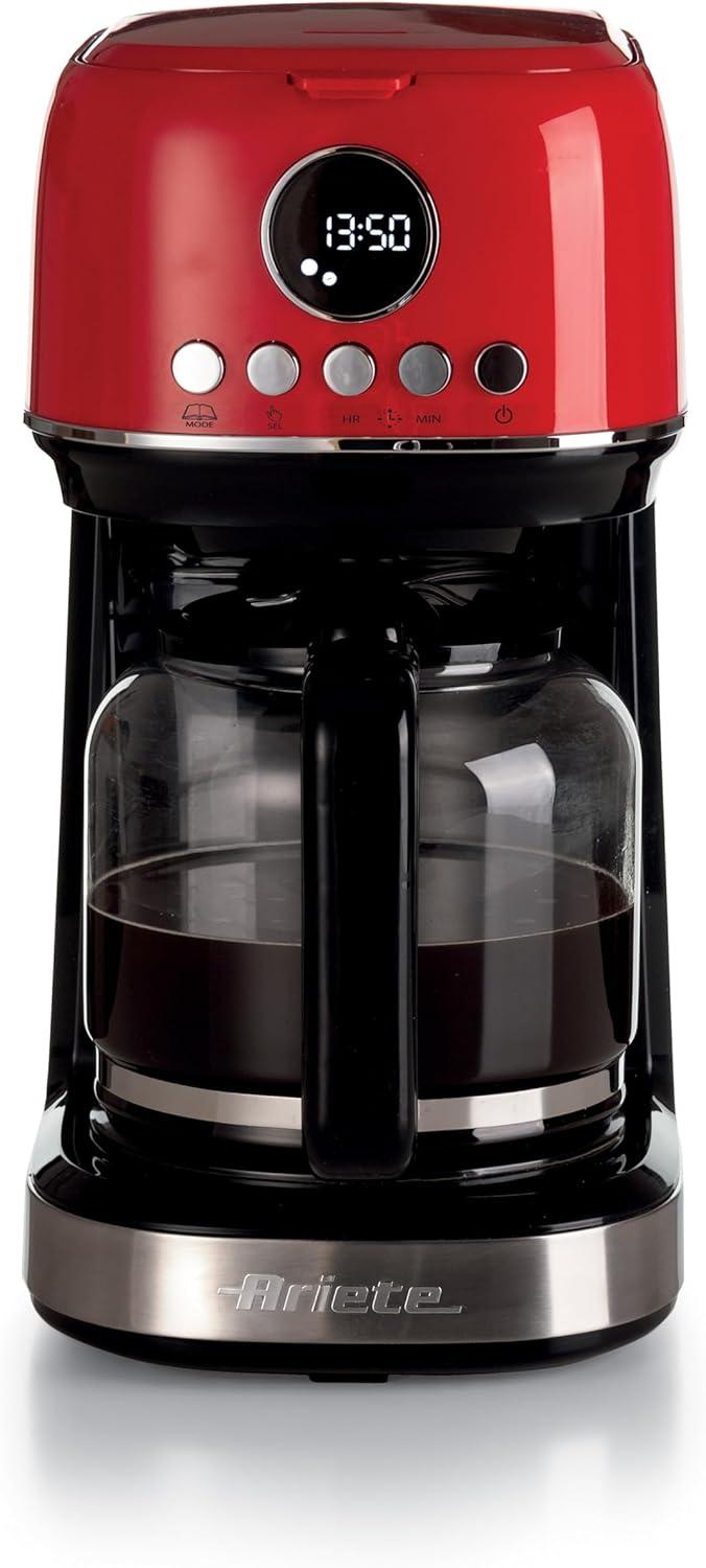 imageAriete 1396 Machine caf filtre moderne Caf amricain Capacit jusqu 15 tasses Base chauffante cran LCD Filtres amovibles et lavables BlancRouge