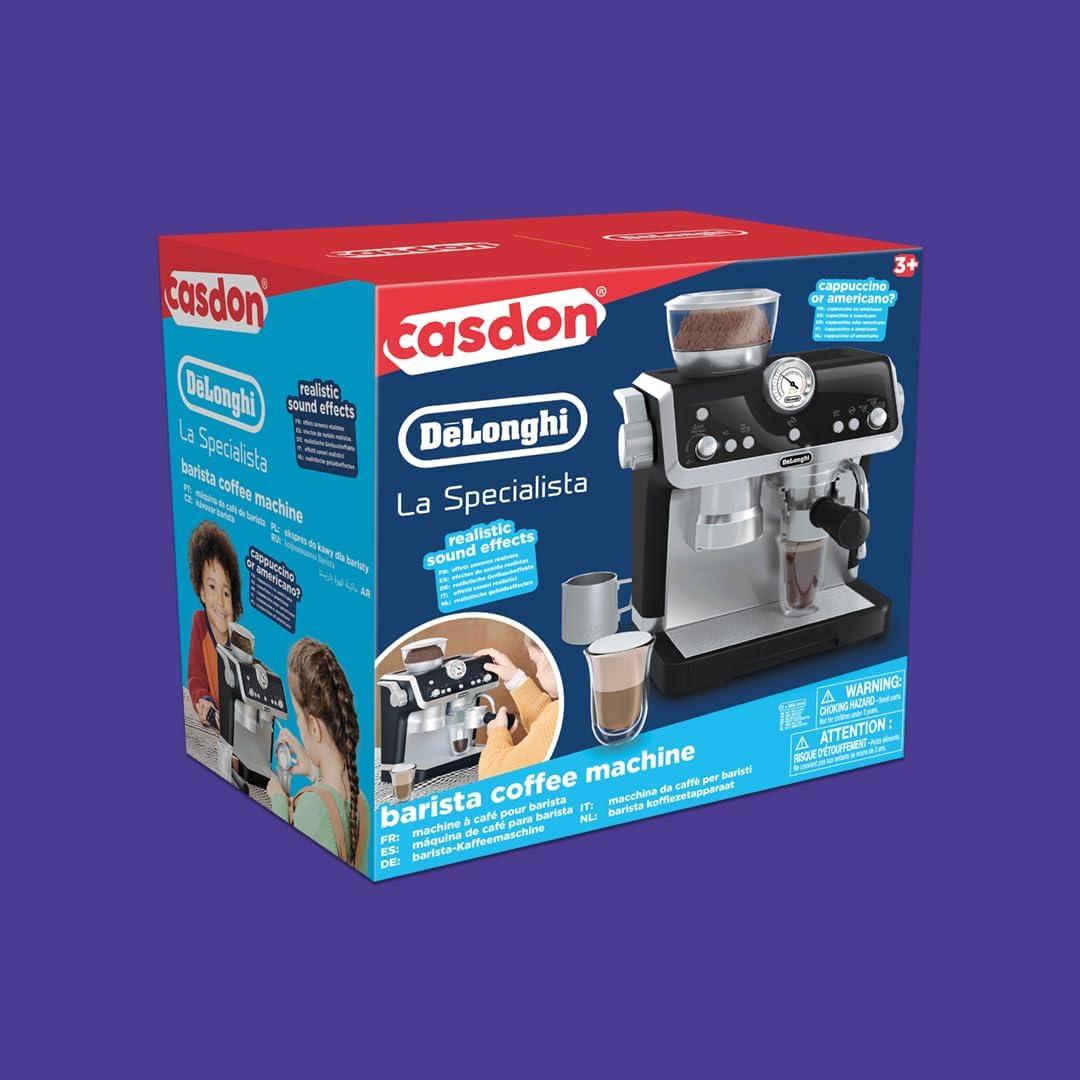 imageCasdon DeLonghi Jouet Machine caf Barista Ensemble de Cuisine pour Enfants avec pices Mobiles Sons ralistes et caf Magique 3 Ans Silver