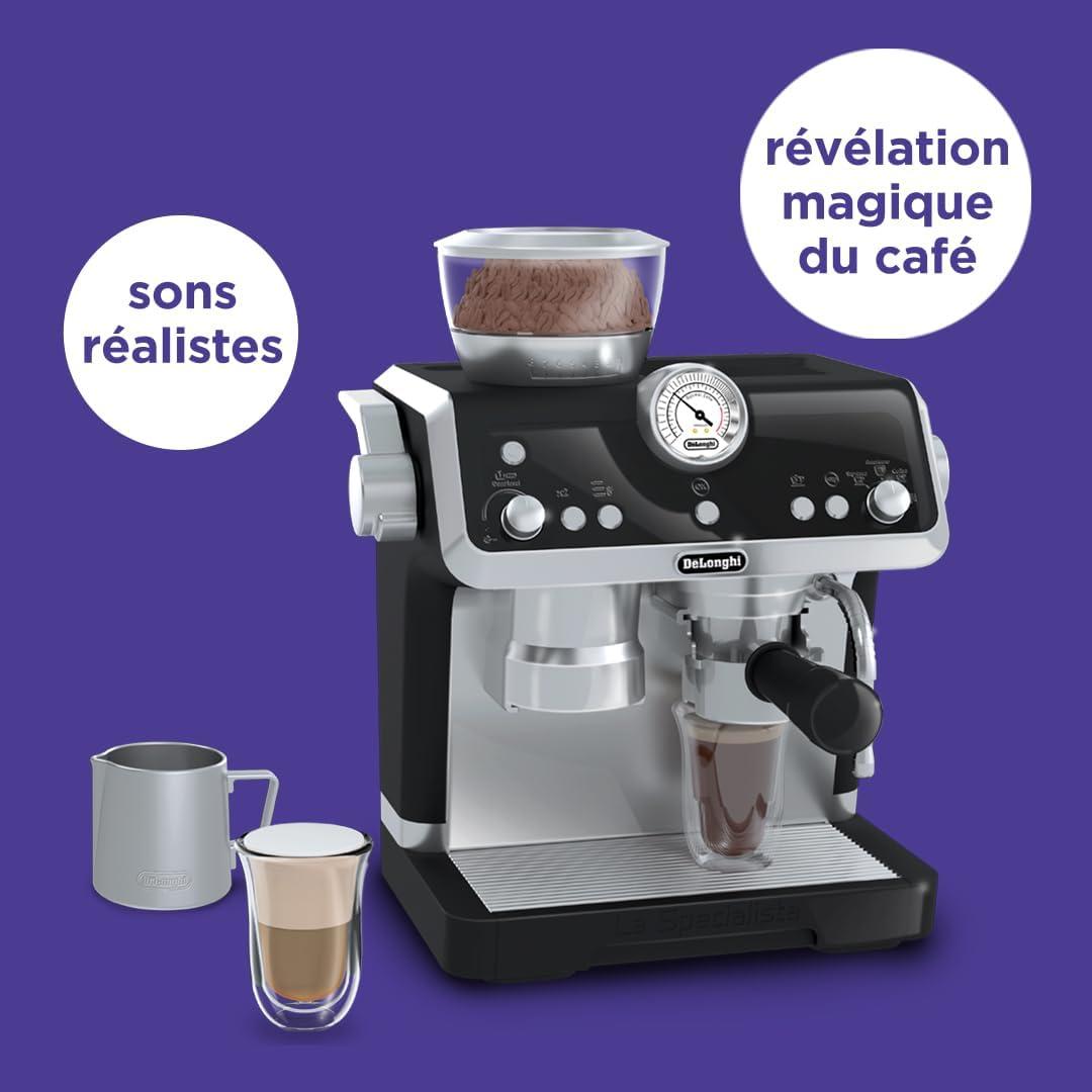 imageCasdon DeLonghi Jouet Machine caf Barista Ensemble de Cuisine pour Enfants avec pices Mobiles Sons ralistes et caf Magique 3 Ans Silver