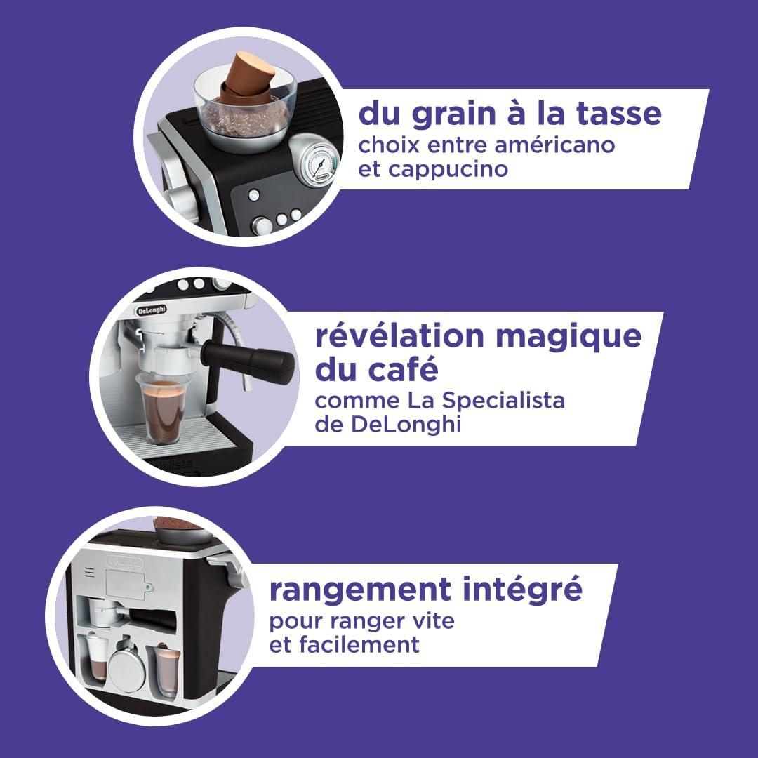 imageCasdon DeLonghi Jouet Machine caf Barista Ensemble de Cuisine pour Enfants avec pices Mobiles Sons ralistes et caf Magique 3 Ans Silver
