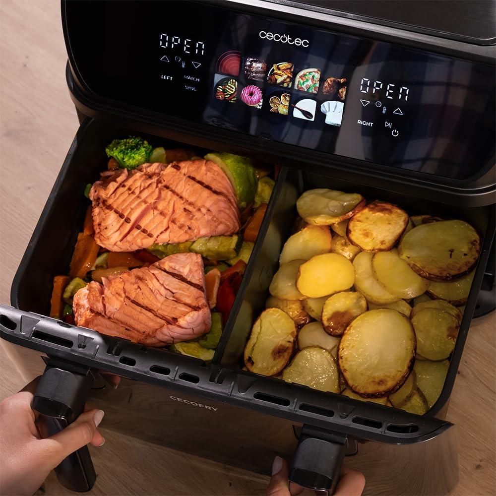imageCecotec Air Fryer CecofryampampGrill Duoheat 10000 Friteuse Air sans Huile 10L Grill et Plancha Rsistance Double 2800W Cuisson Rapide Moins de Graisse Rsultats Consistants10L