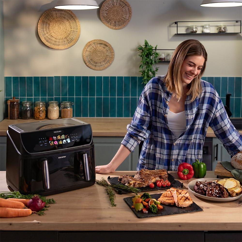 imageCecotec Air Fryer CecofryampampGrill Duoheat 10000 Friteuse Air sans Huile 10L Grill et Plancha Rsistance Double 2800W Cuisson Rapide Moins de Graisse Rsultats Consistants10L