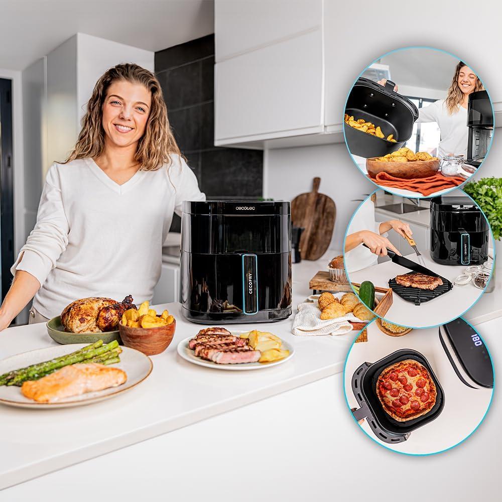 imageCecotec Air Fryer CecofryampampGrill Duoheat 10000 Friteuse Air sans Huile 10L Grill et Plancha Rsistance Double 2800W Cuisson Rapide Moins de Graisse Rsultats Consistants6L