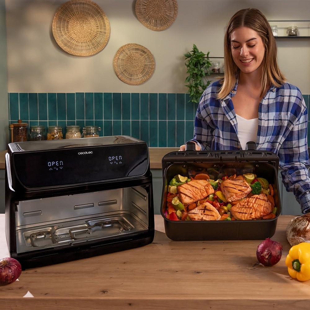 imageCecotec Air Fryer CecofryampampGrill Duoheat 10000 Friteuse Air sans Huile 10L Grill et Plancha Rsistance Double 2800W Cuisson Rapide Moins de Graisse Rsultats Consistants10L