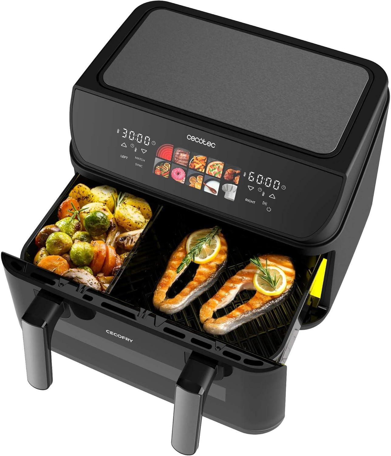 imageCecotec Air Fryer CecofryampampGrill Duoheat 10000 Friteuse Air sans Huile 10L Grill et Plancha Rsistance Double 2800W Cuisson Rapide Moins de Graisse Rsultats Consistants10L