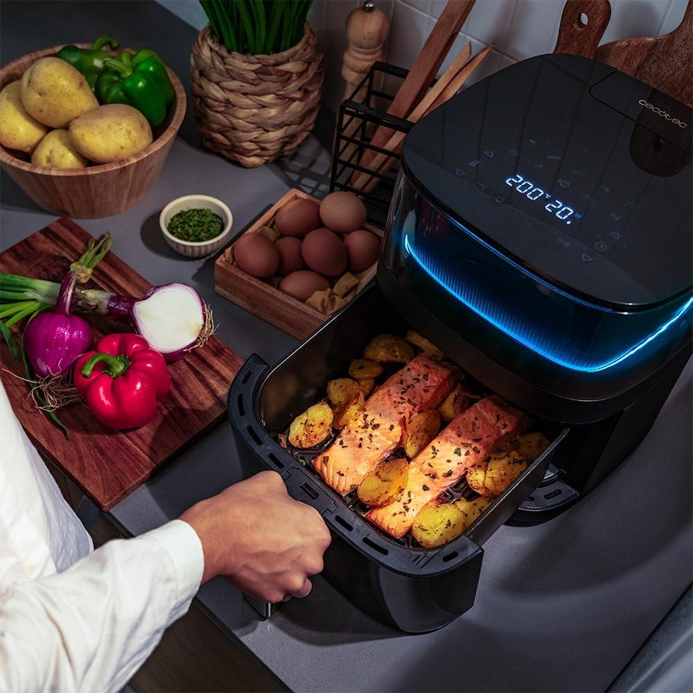 imageCecotec Friteuse air sans huile de 5 L avec fentre Air Fryer Cecofry Antique 5000 Window 1500 W Numrique Zone de Cuisson de 5 L et Technologie PerfectCook Design Rtro en BeigeNoir Neon