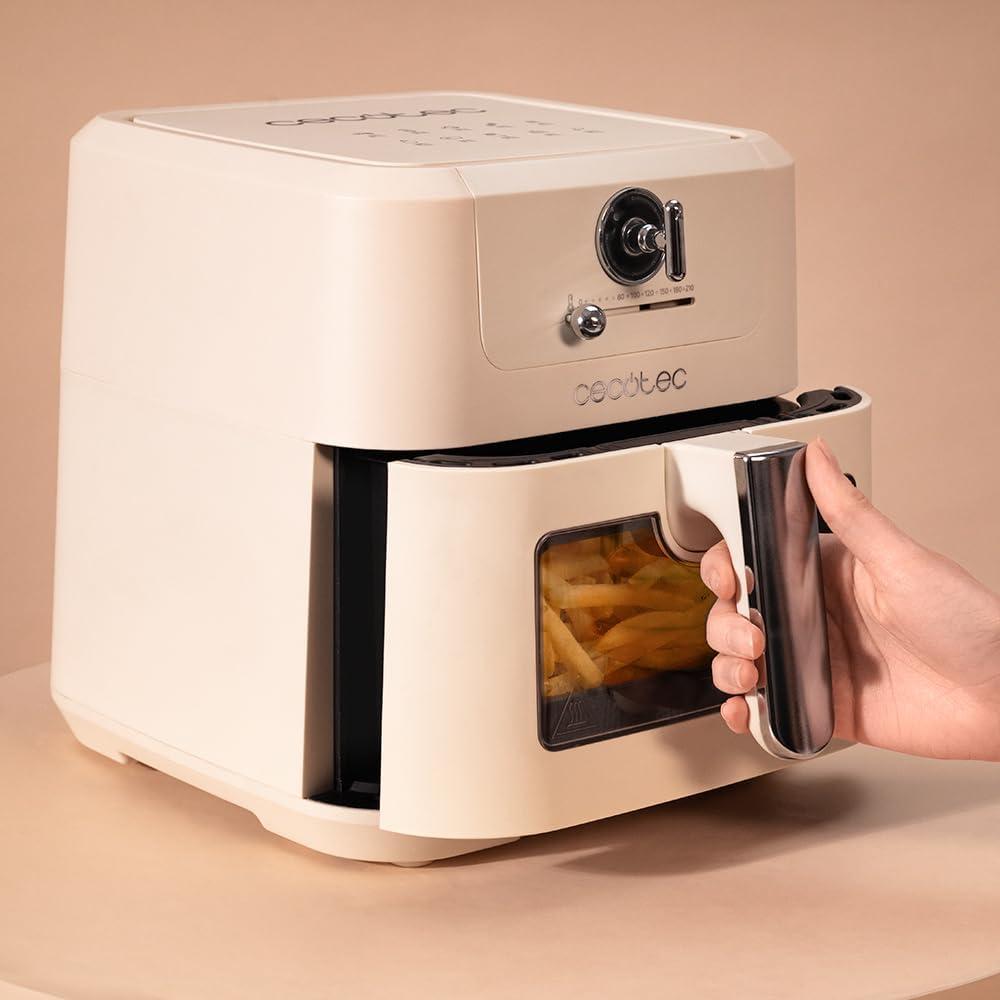 imageCecotec Friteuse air sans huile de 5 L avec fentre Air Fryer Cecofry Antique 5000 Window 1500 W Numrique Zone de Cuisson de 5 L et Technologie PerfectCook Design Rtro en BeigeBeige Fentre