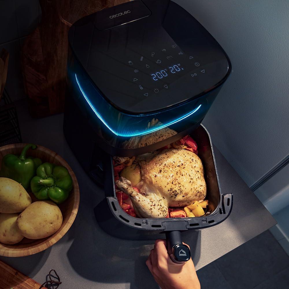 imageCecotec Friteuse air sans huile de 5 L avec fentre Air Fryer Cecofry Antique 5000 Window 1500 W Numrique Zone de Cuisson de 5 L et Technologie PerfectCook Design Rtro en BeigeNoir Neon