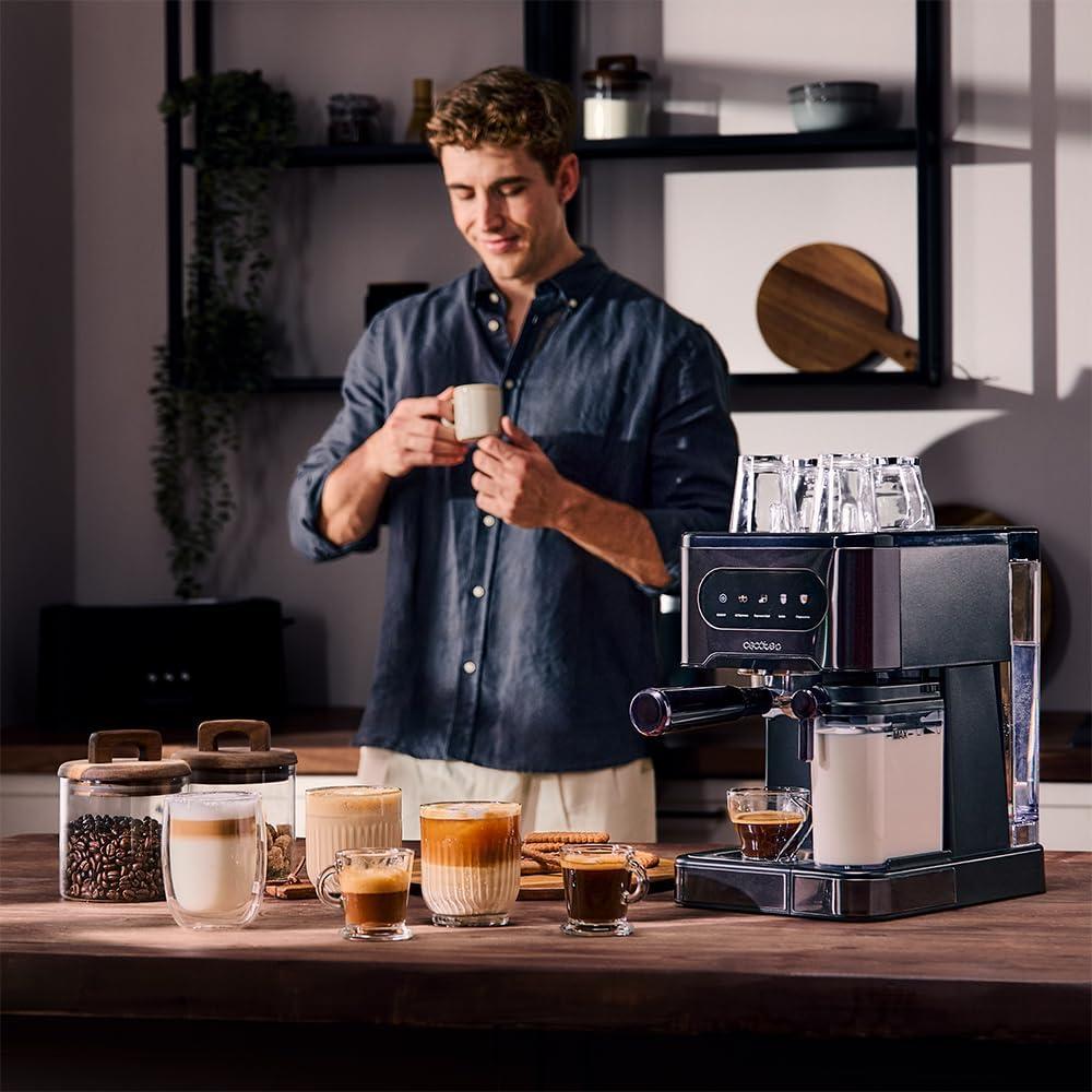 imageCecotec Machine Caf Expresso Power Espresso 20 ColdBrew Latte Fresh 1350W 20 Bars cran Tactile Couleur Rservoir dEau 15L 500ml de Lait Acier Fonc Chauffetasses Double Bras Dmontable