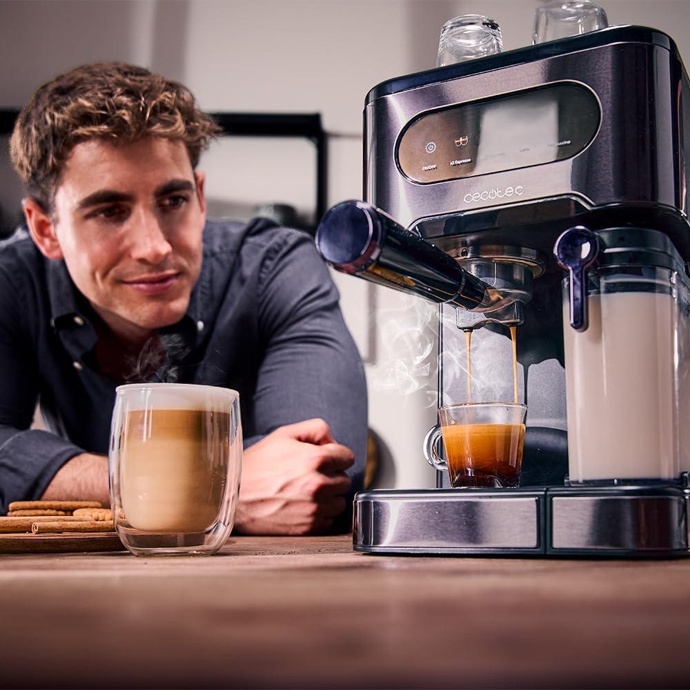imageCecotec Machine Caf Expresso Power Espresso 20 ColdBrew Latte Fresh 1350W 20 Bars cran Tactile Couleur Rservoir dEau 15L 500ml de Lait Acier Fonc Chauffetasses Double Bras Dmontable