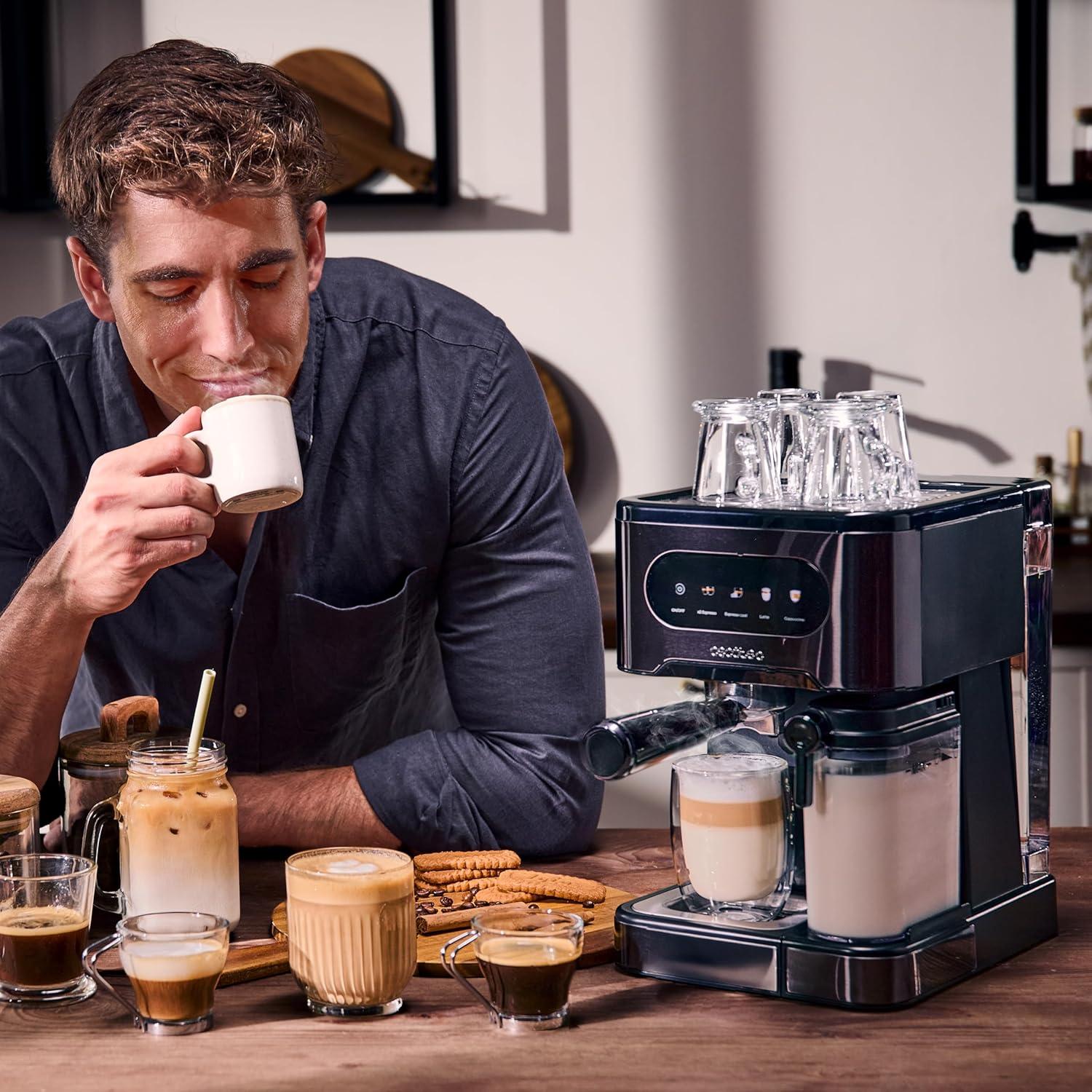 imageCecotec Machine Caf Expresso Power Espresso 20 ColdBrew Latte Fresh 1350W 20 Bars cran Tactile Couleur Rservoir dEau 15L 500ml de Lait Acier Fonc Chauffetasses Double Bras Dmontable