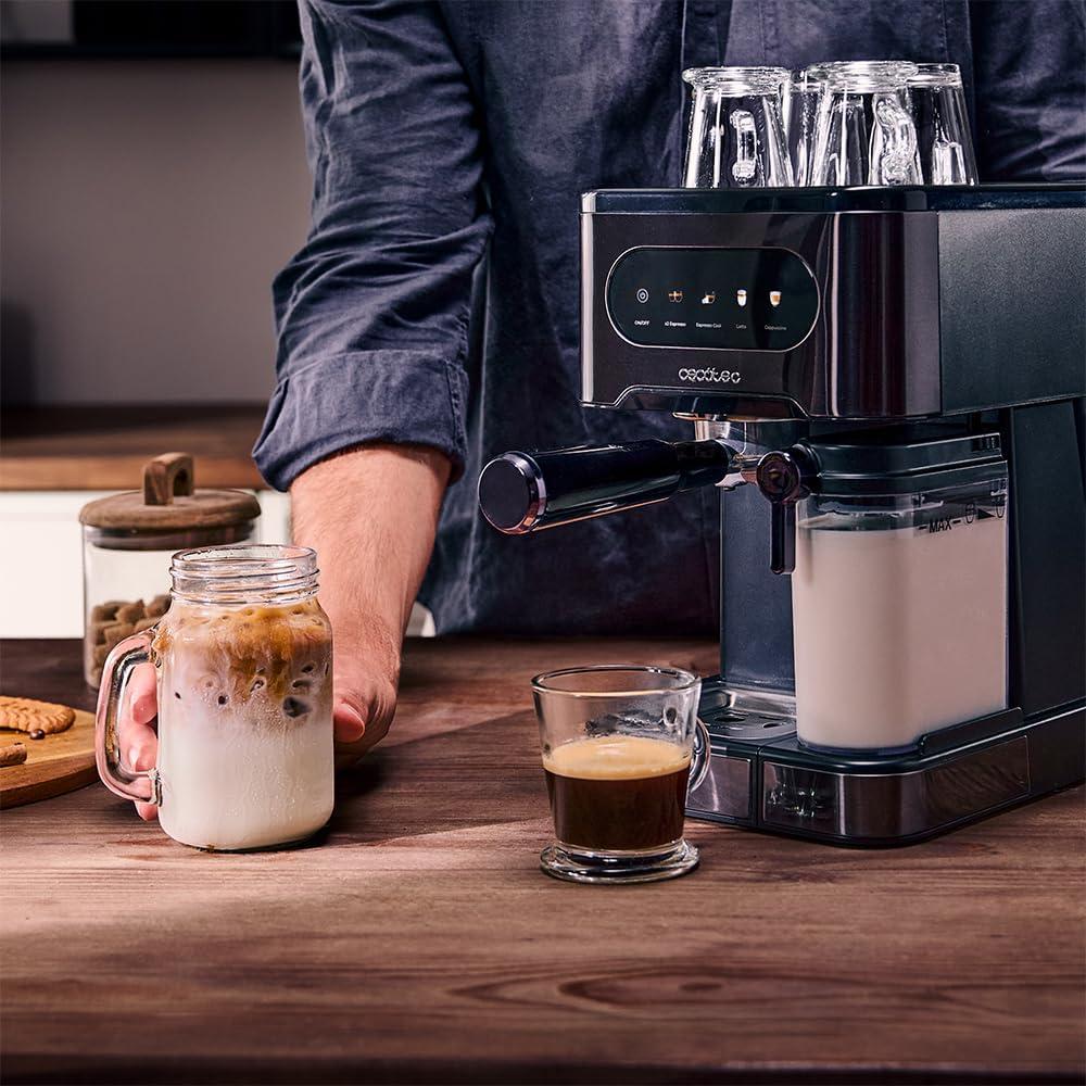 imageCecotec Machine Caf Expresso Power Espresso 20 ColdBrew Latte Fresh 1350W 20 Bars cran Tactile Couleur Rservoir dEau 15L 500ml de Lait Acier Fonc Chauffetasses Double Bras Dmontable