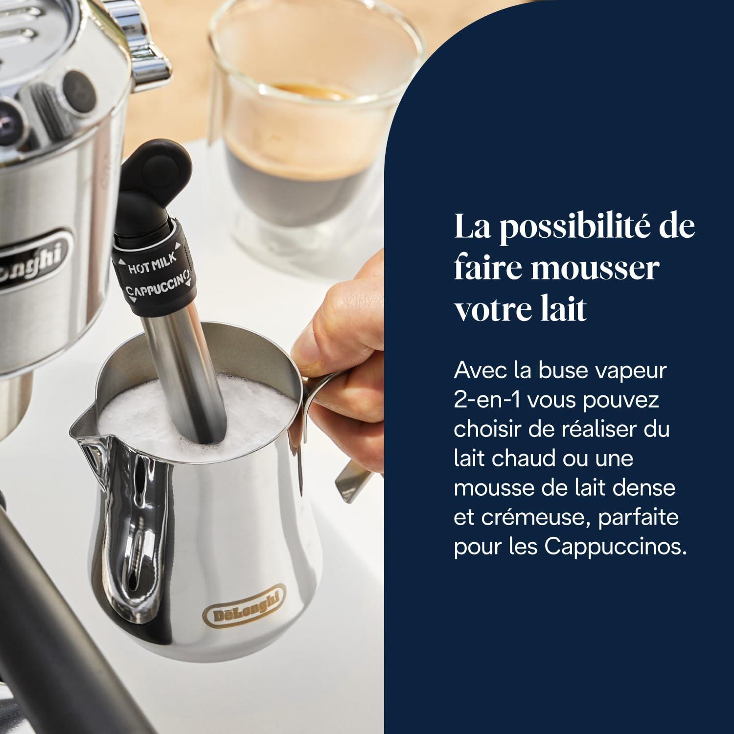 imageDeLonghi Dedica Style EC685M Machine Expresso avec Buse Mousse de Lait Professionnelle Seulement 15 cm de Large Rservoir de 1 L Botier en Mtal Compatible avec les Dosettes ESE MtalMtallique