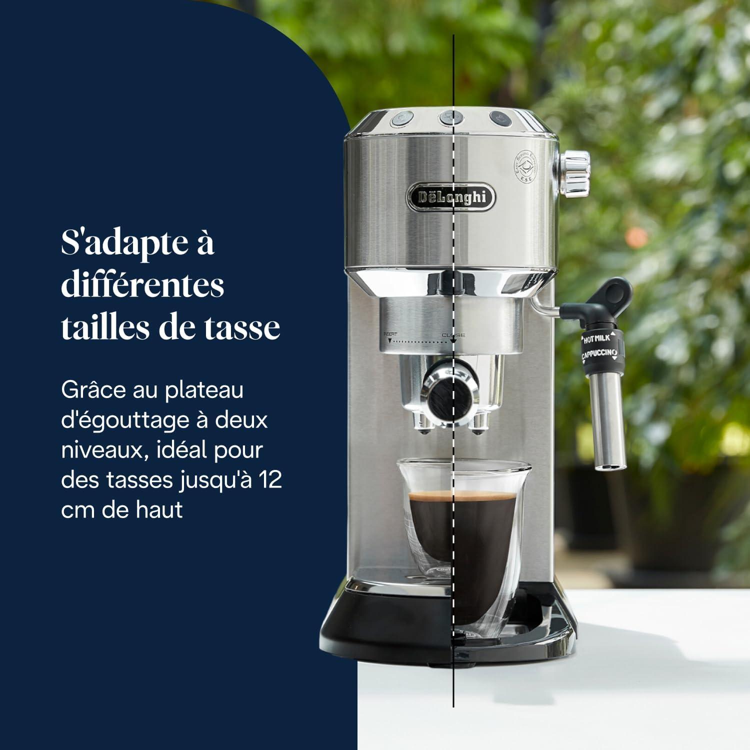 imageDeLonghi Dedica Style EC685M Machine Expresso avec Buse Mousse de Lait Professionnelle Seulement 15 cm de Large Rservoir de 1 L Botier en Mtal Compatible avec les Dosettes ESE MtalMtallique