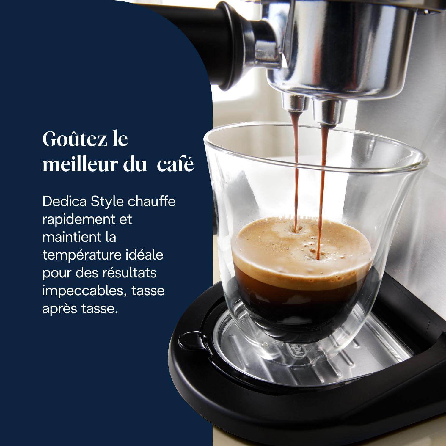 imageDeLonghi Dedica Style EC685M Machine Expresso avec Buse Mousse de Lait Professionnelle Seulement 15 cm de Large Rservoir de 1 L Botier en Mtal Compatible avec les Dosettes ESE MtalMtallique
