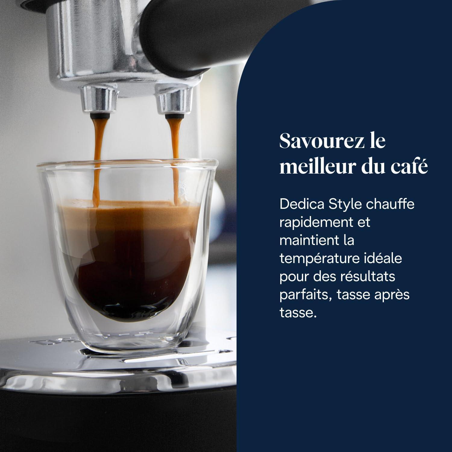imageDeLonghi Dedica Style EC685M Machine Expresso avec Buse Mousse de Lait Professionnelle Seulement 15 cm de Large Rservoir de 1 L Botier en Mtal Compatible avec les Dosettes ESE MtalBlanc