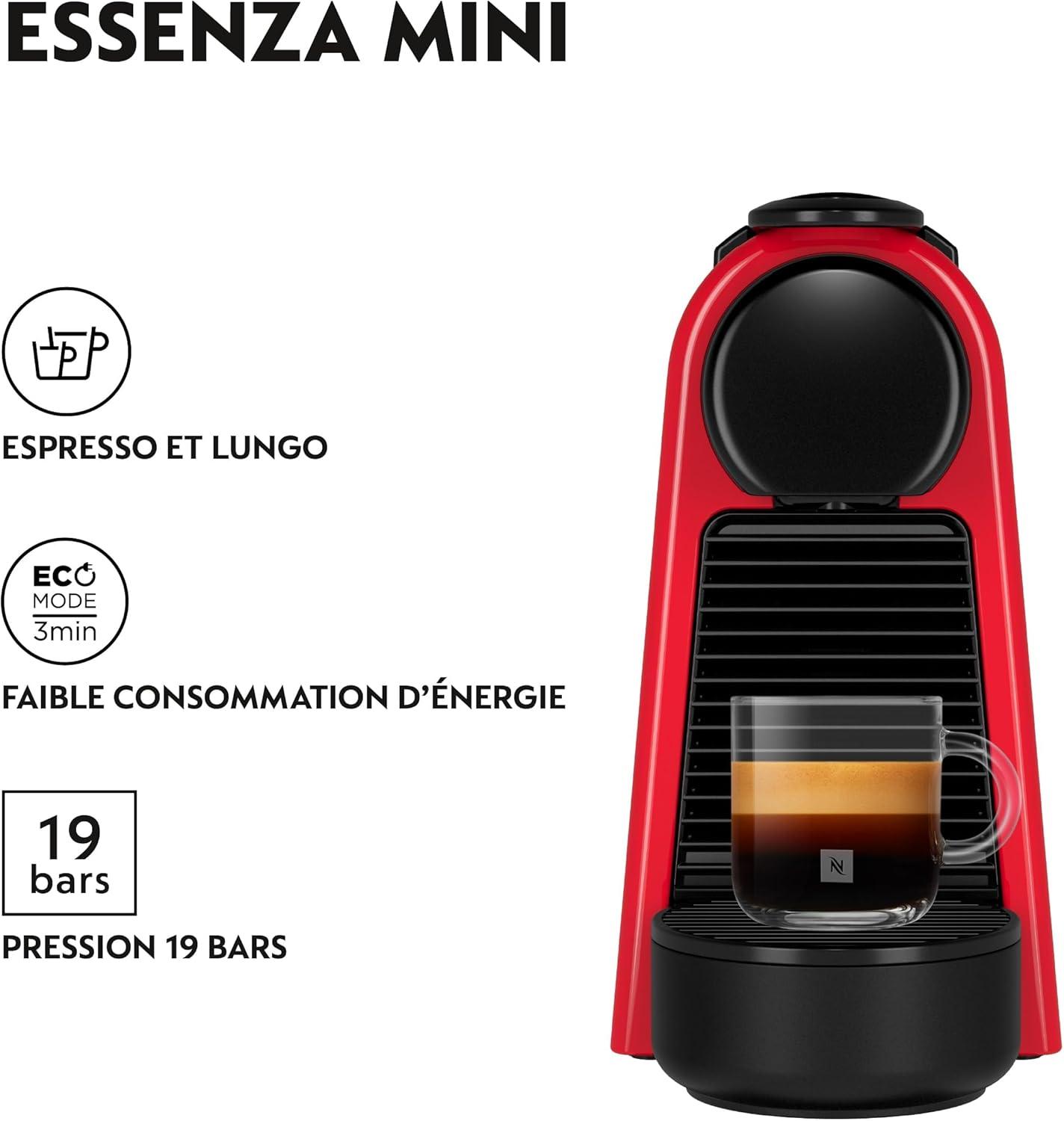 imageDeLonghi Nespresso Essenza Mini EN85R Machine Caf Automatique Machine Capsules pour une Seule Tasse Ensemble de Bienvenue Inclus Design Compact Pression 19 Bar 1150W Rouge RubisRouge Rubis