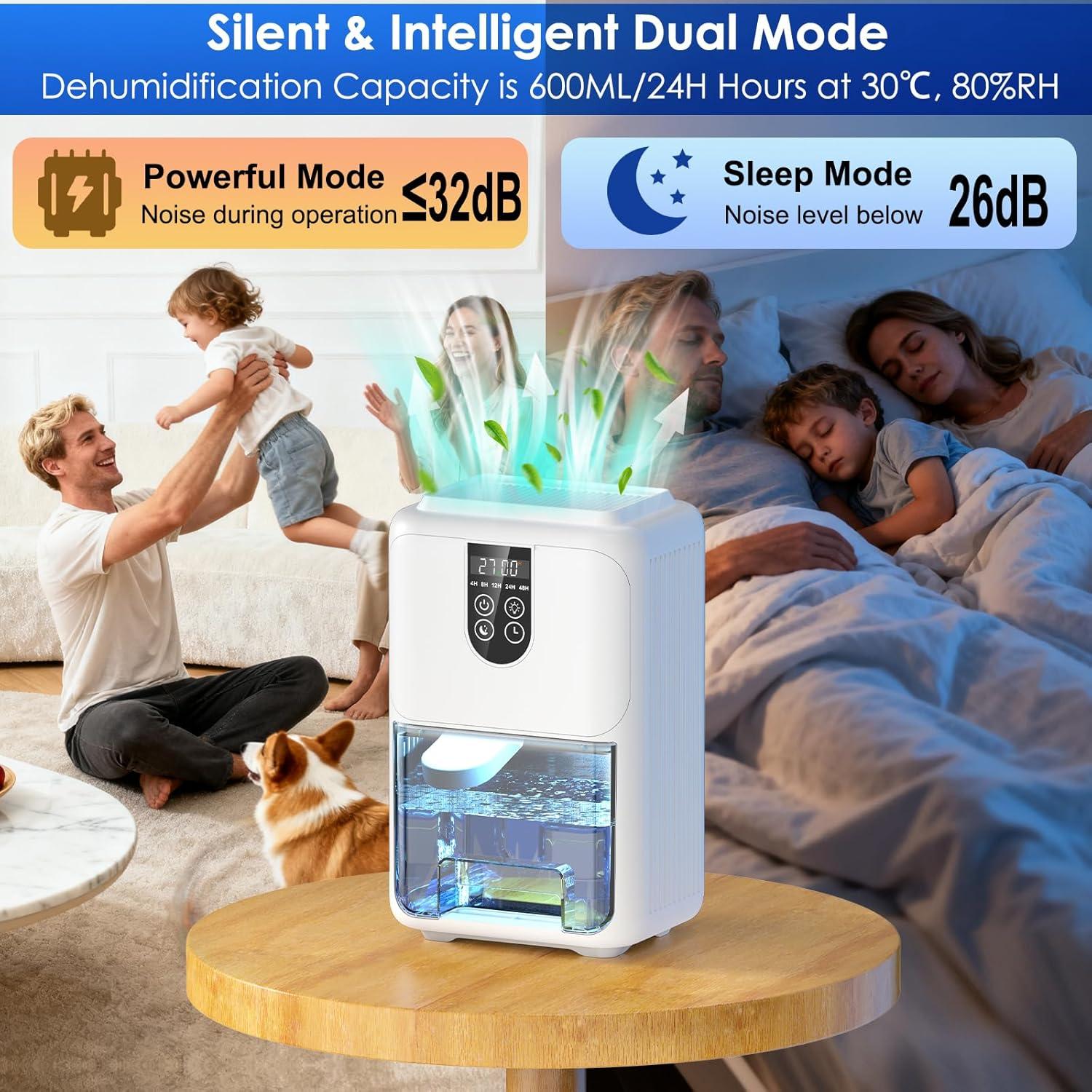 imageDeshumidificateur d Air 2000ML Dshumidificateur Electrique Silencieux avec Fonction Dgivrage Mode veille clairage 7 Couleurs et Minuterie 448H Pour Chambre Maison Salle de Bain 600ML24H600ML24H