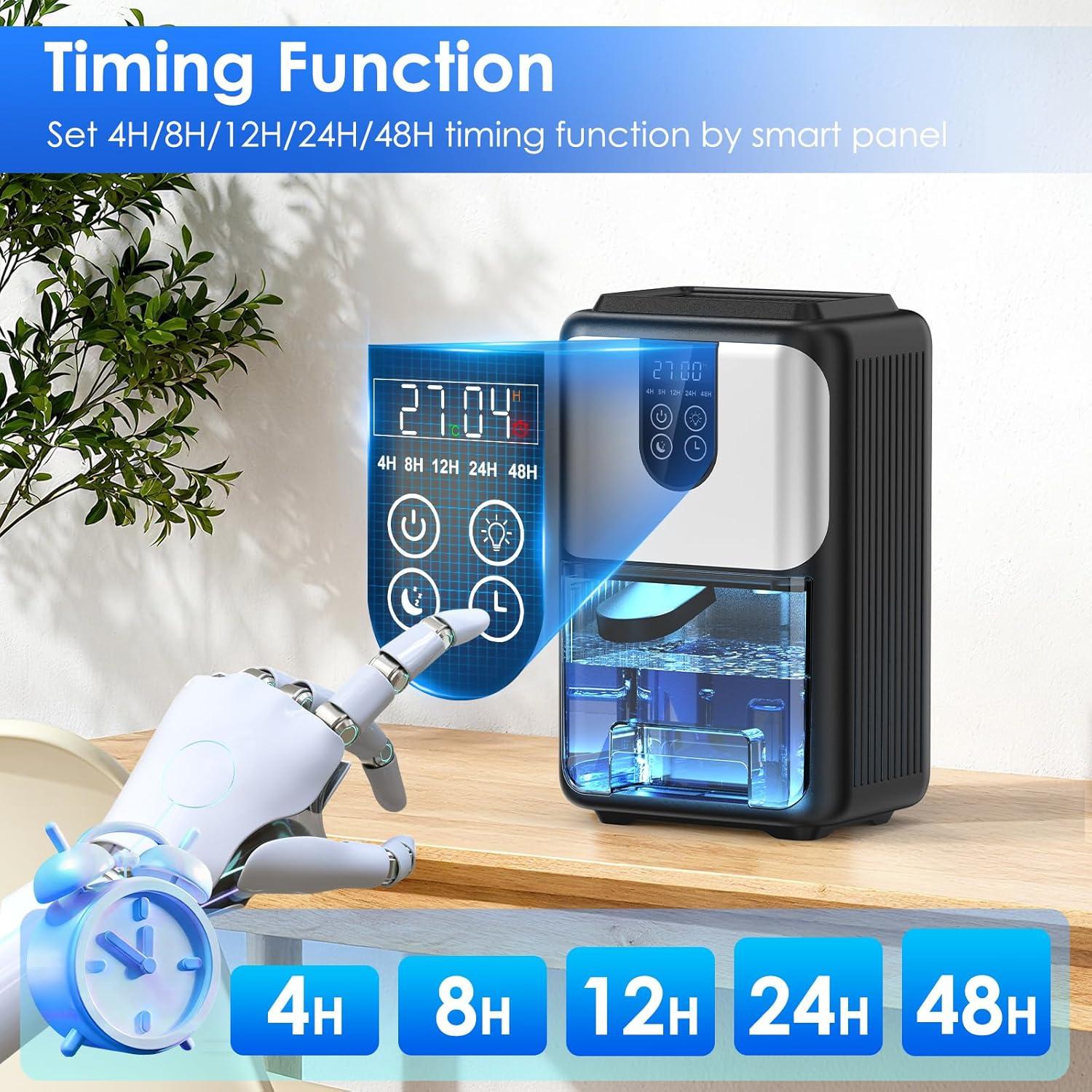 imageDeshumidificateur d Air 2000ML Dshumidificateur Electrique Silencieux avec Fonction Dgivrage Mode veille clairage 7 Couleurs et Minuterie 448H Pour Chambre Maison Salle de Bain 600ML24H550ML24h