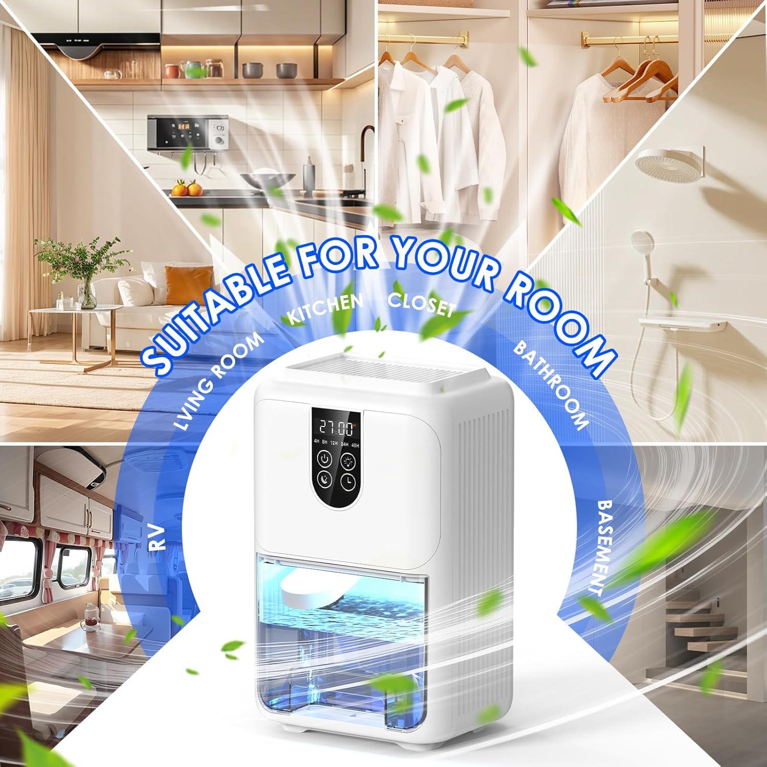 imageDeshumidificateur d Air 2000ML Dshumidificateur Electrique Silencieux avec Fonction Dgivrage Mode veille clairage 7 Couleurs et Minuterie 448H Pour Chambre Maison Salle de Bain 600ML24H600ML24H