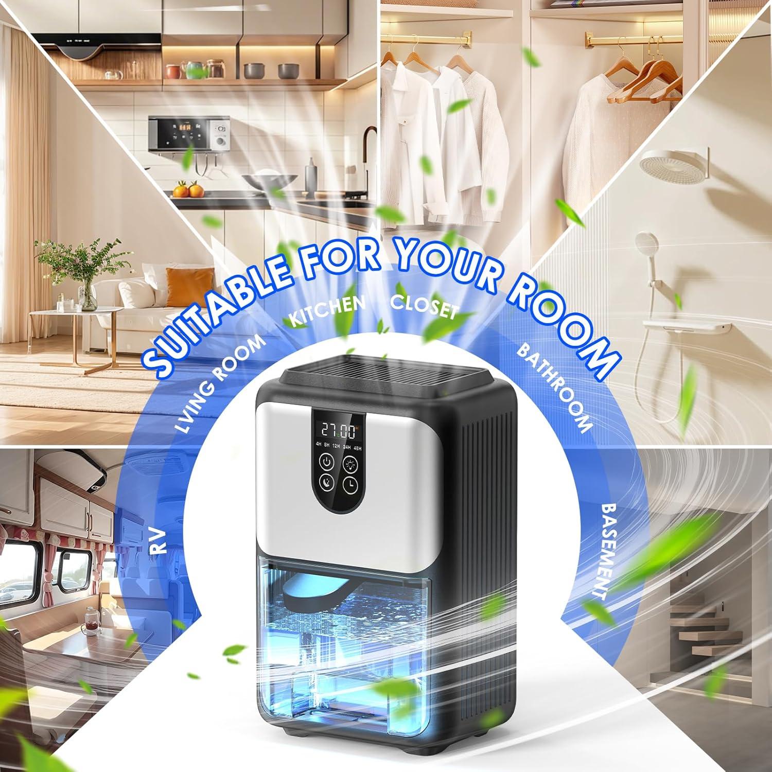 imageDeshumidificateur d Air 2000ML Dshumidificateur Electrique Silencieux avec Fonction Dgivrage Mode veille clairage 7 Couleurs et Minuterie 448H Pour Chambre Maison Salle de Bain 600ML24H550ML24h