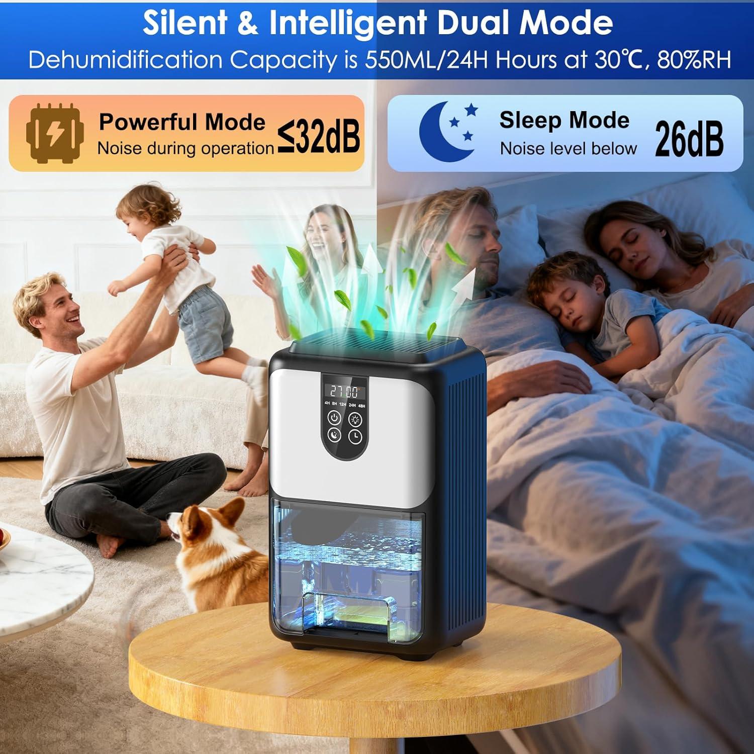 imageDeshumidificateur d Air 2000ML Dshumidificateur Electrique Silencieux avec Fonction Dgivrage Mode veille clairage 7 Couleurs et Minuterie 448H Pour Chambre Maison Salle de Bain 600ML24H550ML24h