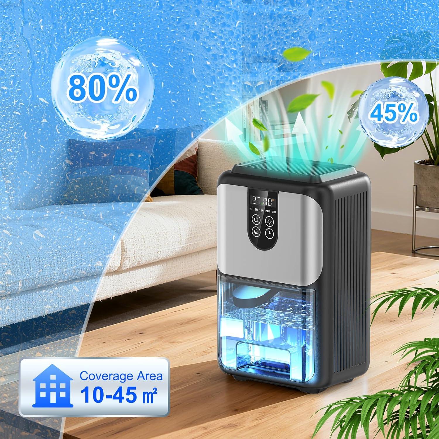 imageDeshumidificateur d Air 2000ML Dshumidificateur Electrique Silencieux avec Fonction Dgivrage Mode veille clairage 7 Couleurs et Minuterie 448H Pour Chambre Maison Salle de Bain 600ML24H550ML24h