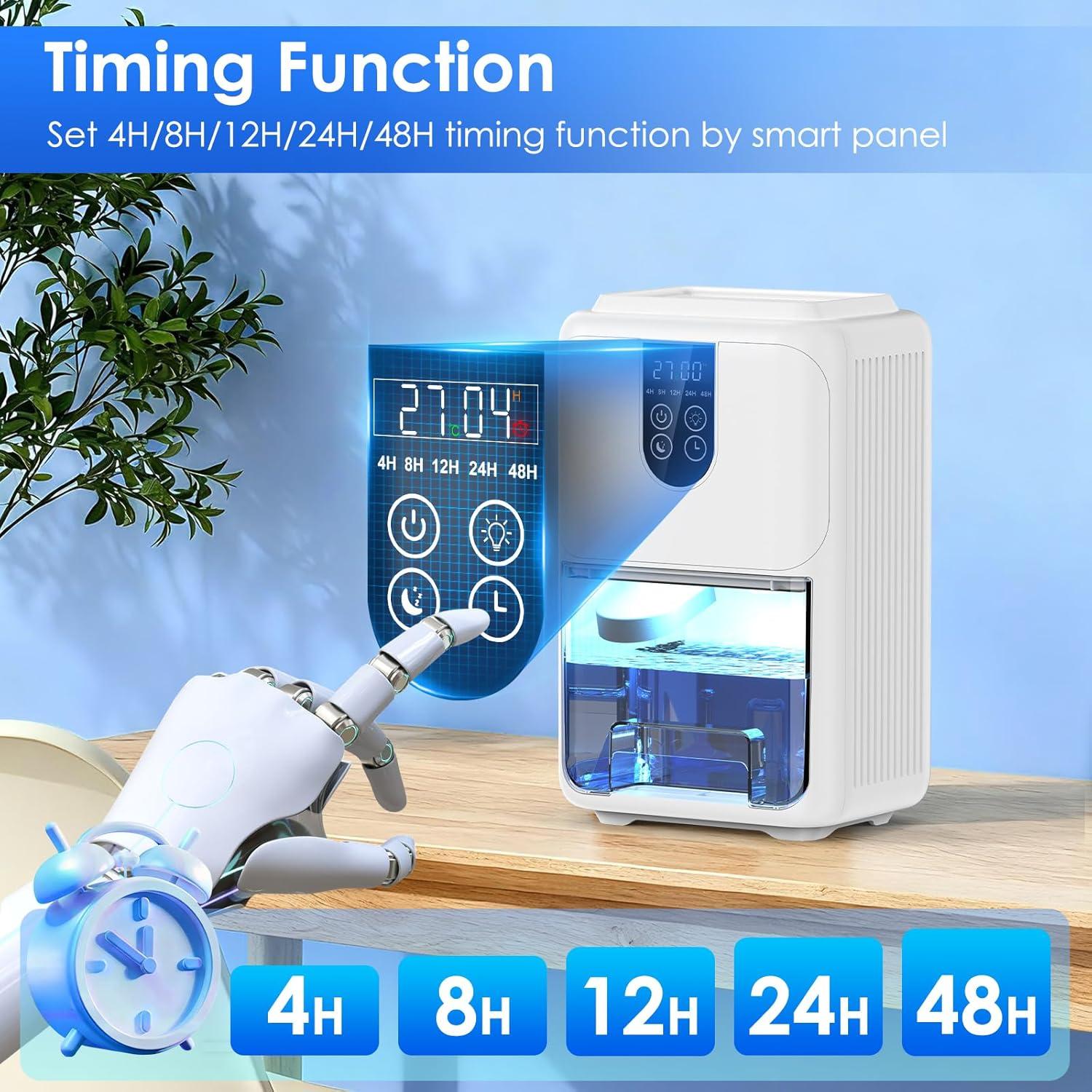 imageDeshumidificateur d Air 2000ML Dshumidificateur Electrique Silencieux avec Fonction Dgivrage Mode veille clairage 7 Couleurs et Minuterie 448H Pour Chambre Maison Salle de Bain 600ML24H575ML24h
