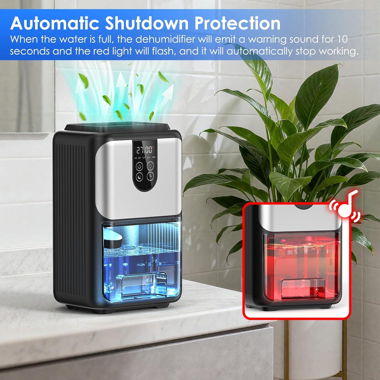 imageDeshumidificateur d Air 2000ML Dshumidificateur Electrique Silencieux avec Fonction Dgivrage Mode veille clairage 7 Couleurs et Minuterie 448H Pour Chambre Maison Salle de Bain 600ML24H550ML24h
