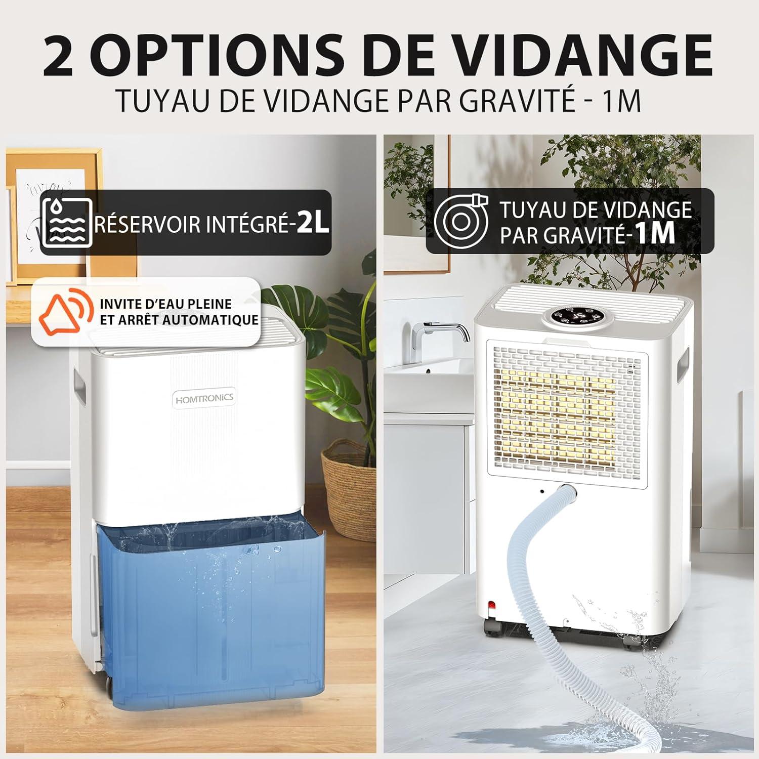 imageDshumidificateur Homtronics Deshumidificateur d air 8L avec Tuyau de VidangeMode IntelligentSecContinu cran LEDDrainage Continu 24H Minuteriepour MaisonSoussolCave