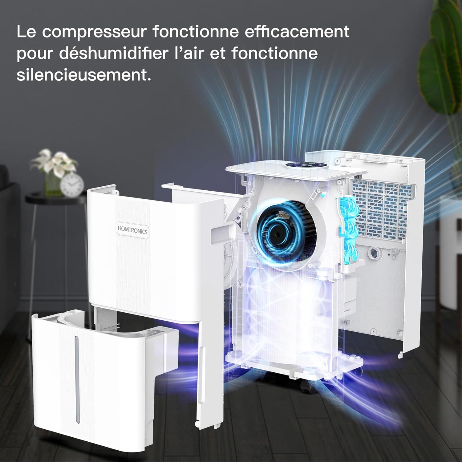 imageDshumidificateur Homtronics Deshumidificateur d air 8L avec Tuyau de VidangeMode IntelligentSecContinu cran LEDDrainage Continu 24H Minuteriepour MaisonSoussolCave