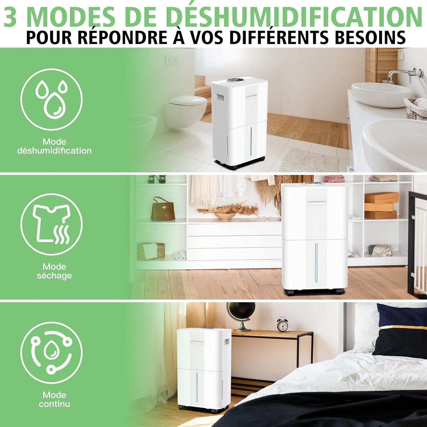 imageDshumidificateur Homtronics Deshumidificateur d air 8L avec Tuyau de VidangeMode IntelligentSecContinu cran LEDDrainage Continu 24H Minuteriepour MaisonSoussolCave