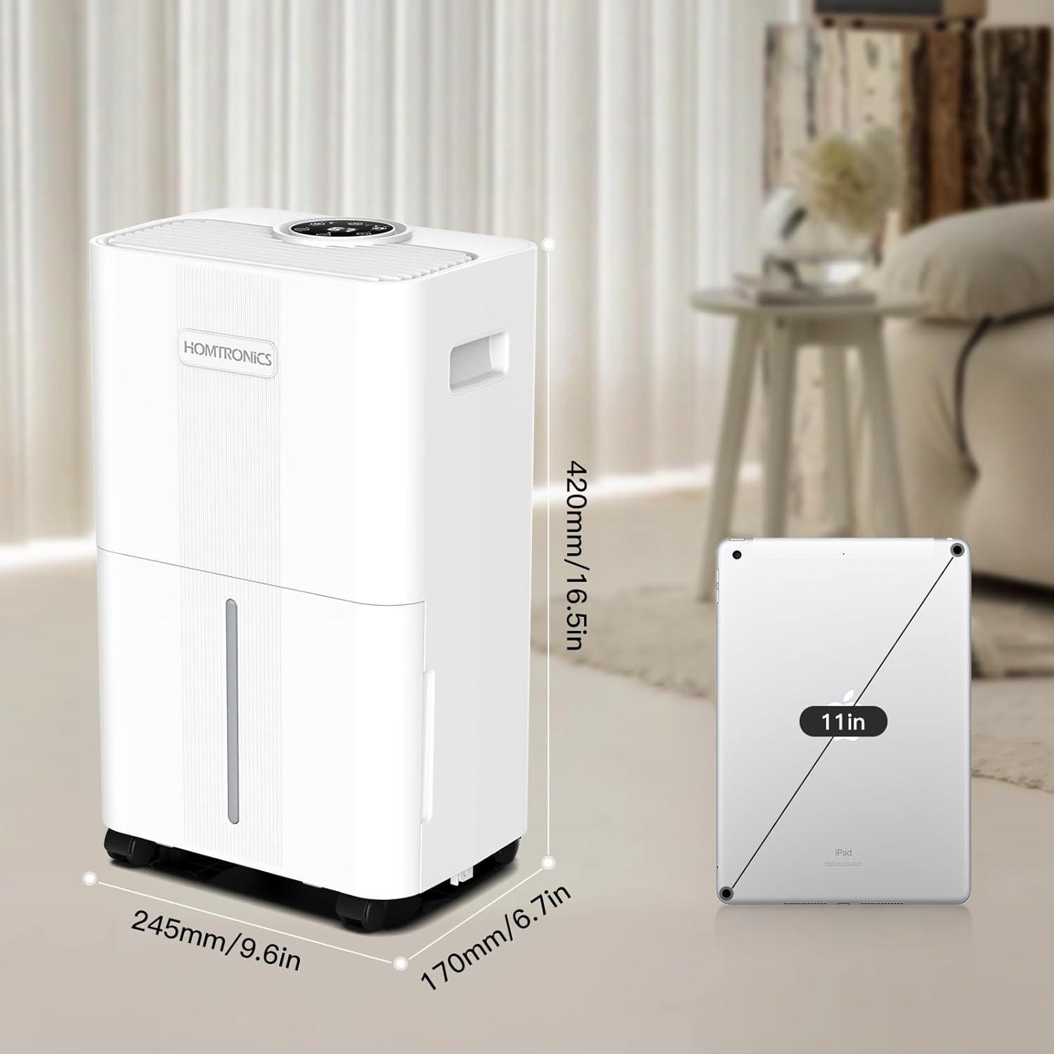 imageDshumidificateur Homtronics Deshumidificateur d air 8L avec Tuyau de VidangeMode IntelligentSecContinu cran LEDDrainage Continu 24H Minuteriepour MaisonSoussolCave