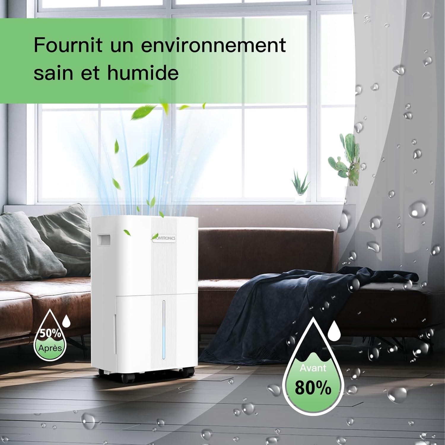 imageDshumidificateur Homtronics Deshumidificateur d air 8L avec Tuyau de VidangeMode IntelligentSecContinu cran LEDDrainage Continu 24H Minuteriepour MaisonSoussolCave