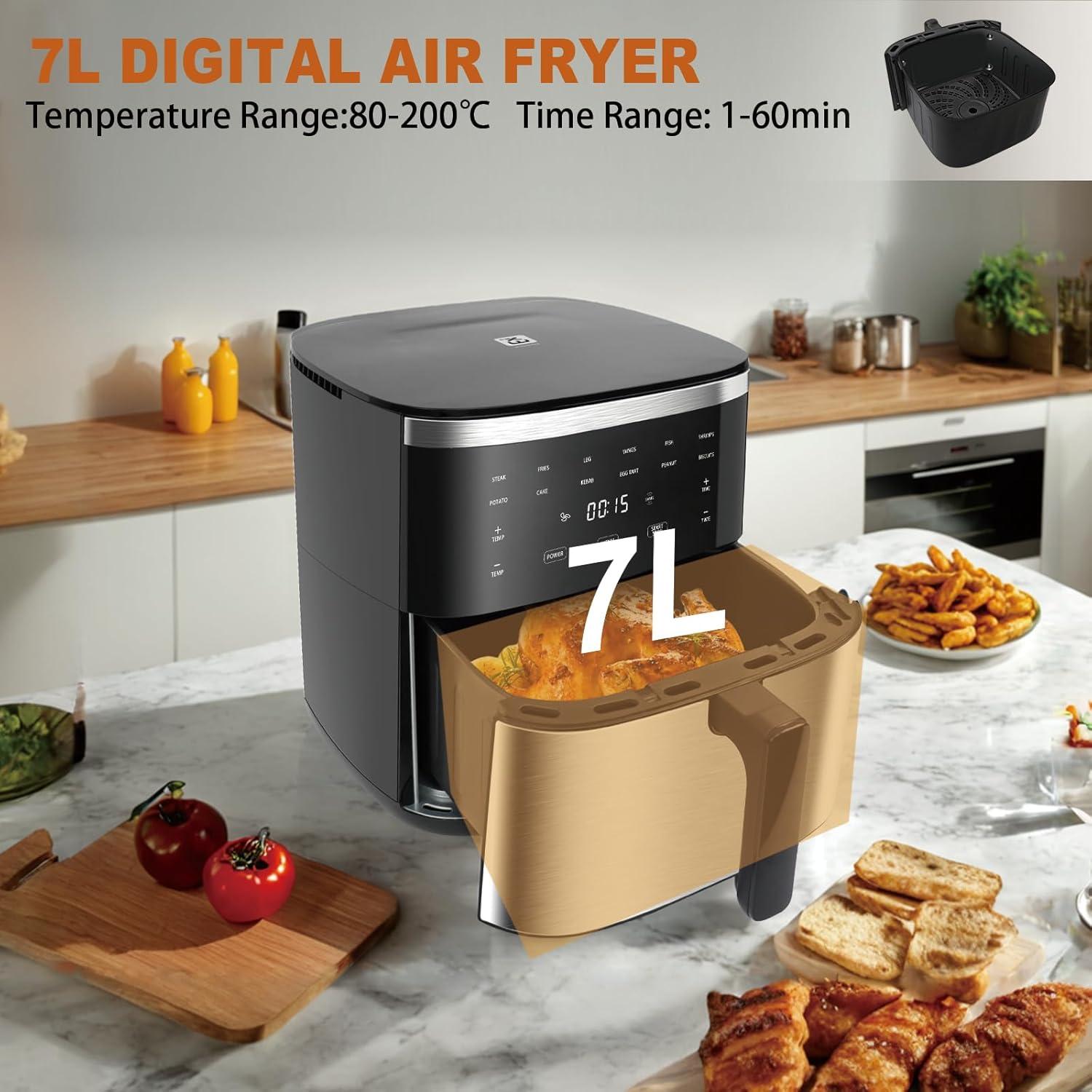 imageEXTRASTAR Airfryer 7L friteuse air XXL sans huile avec cran tactile friteuse avec affichage numrique 1800 W mode shake minuterie livre de recettes temprature maximale 200cTYPE2