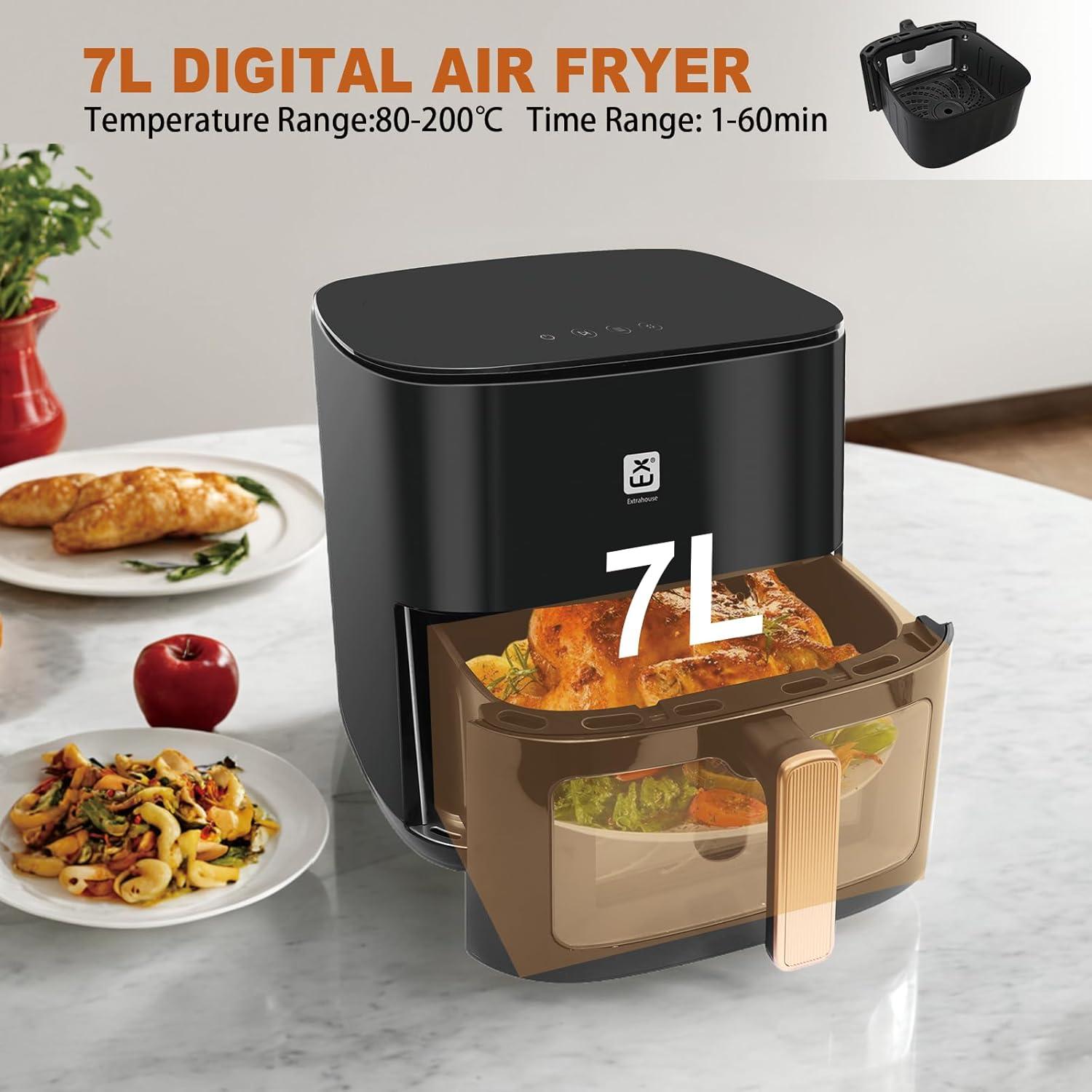imageEXTRASTAR Airfryer 7L friteuse air XXL sans huile avec cran tactile friteuse avec affichage numrique 1800 W mode shake minuterie livre de recettes temprature maximale 200cTYPE3