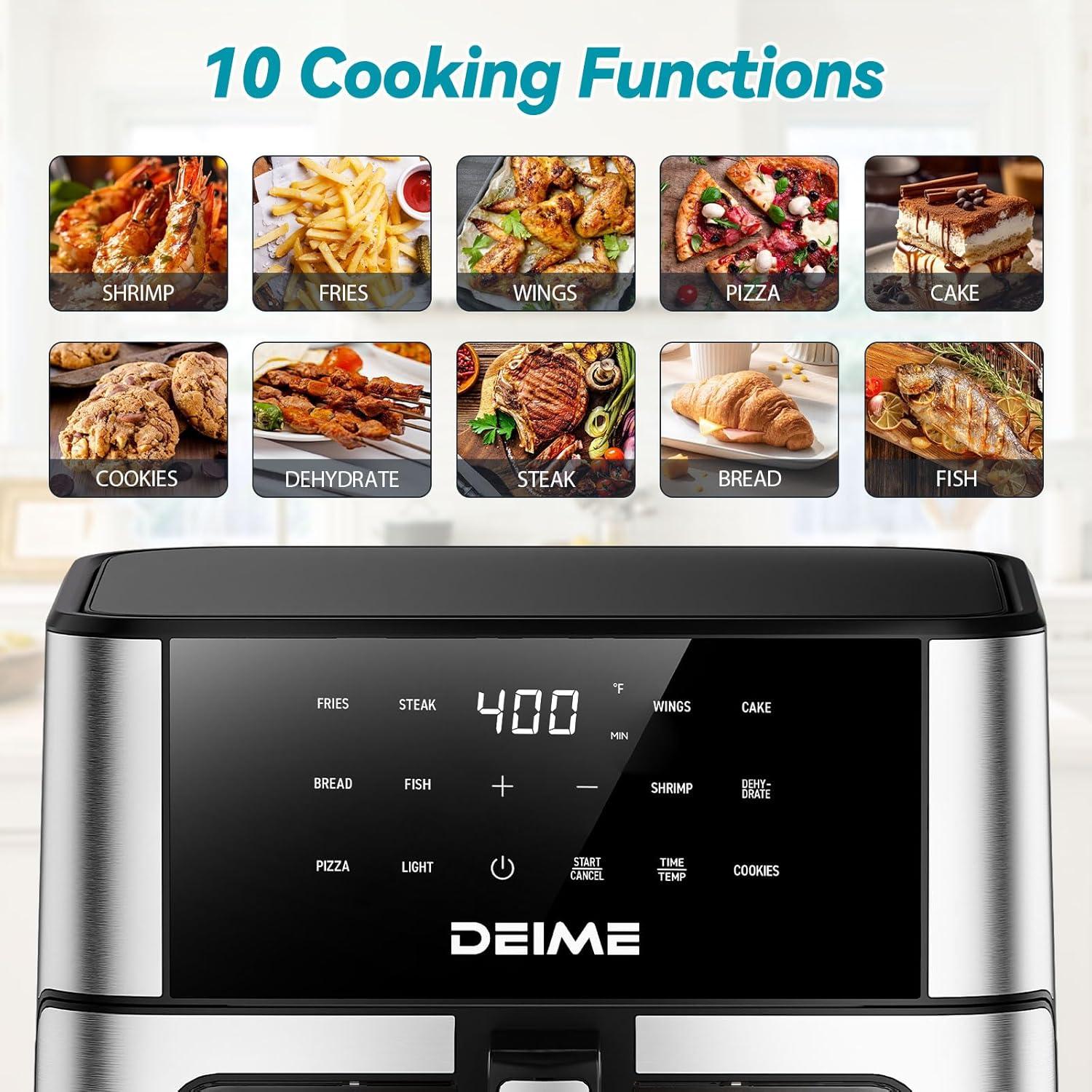 imageFriteuse Air DEIME 10L Sans Huile 1800W Friteuses Air de Grande Capacit Cuisinire Saine avec 10 Prrglages Grande Friteuse Air pour les de Cuisson Visuelle Recette Incluse