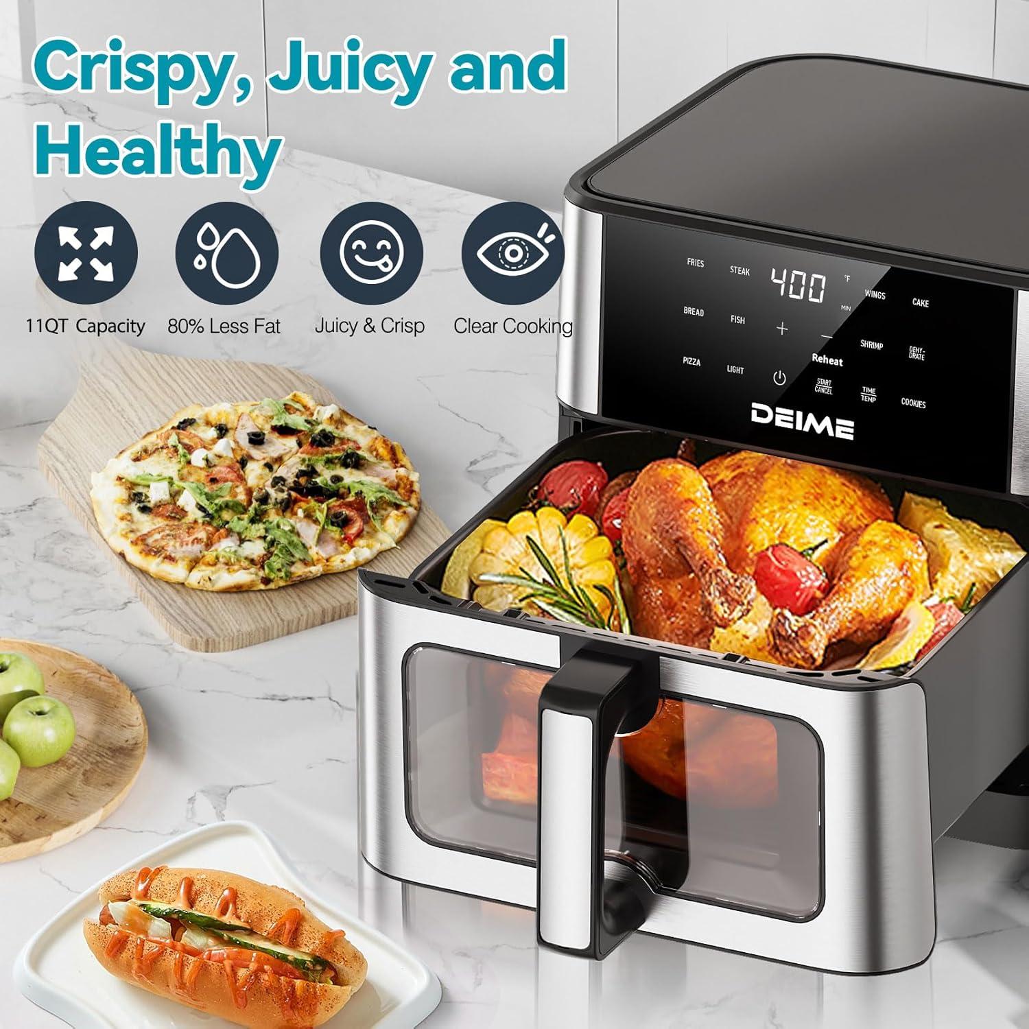 imageFriteuse Air DEIME 10L Sans Huile 1800W Friteuses Air de Grande Capacit Cuisinire Saine avec 10 Prrglages Grande Friteuse Air pour les de Cuisson Visuelle Recette Incluse