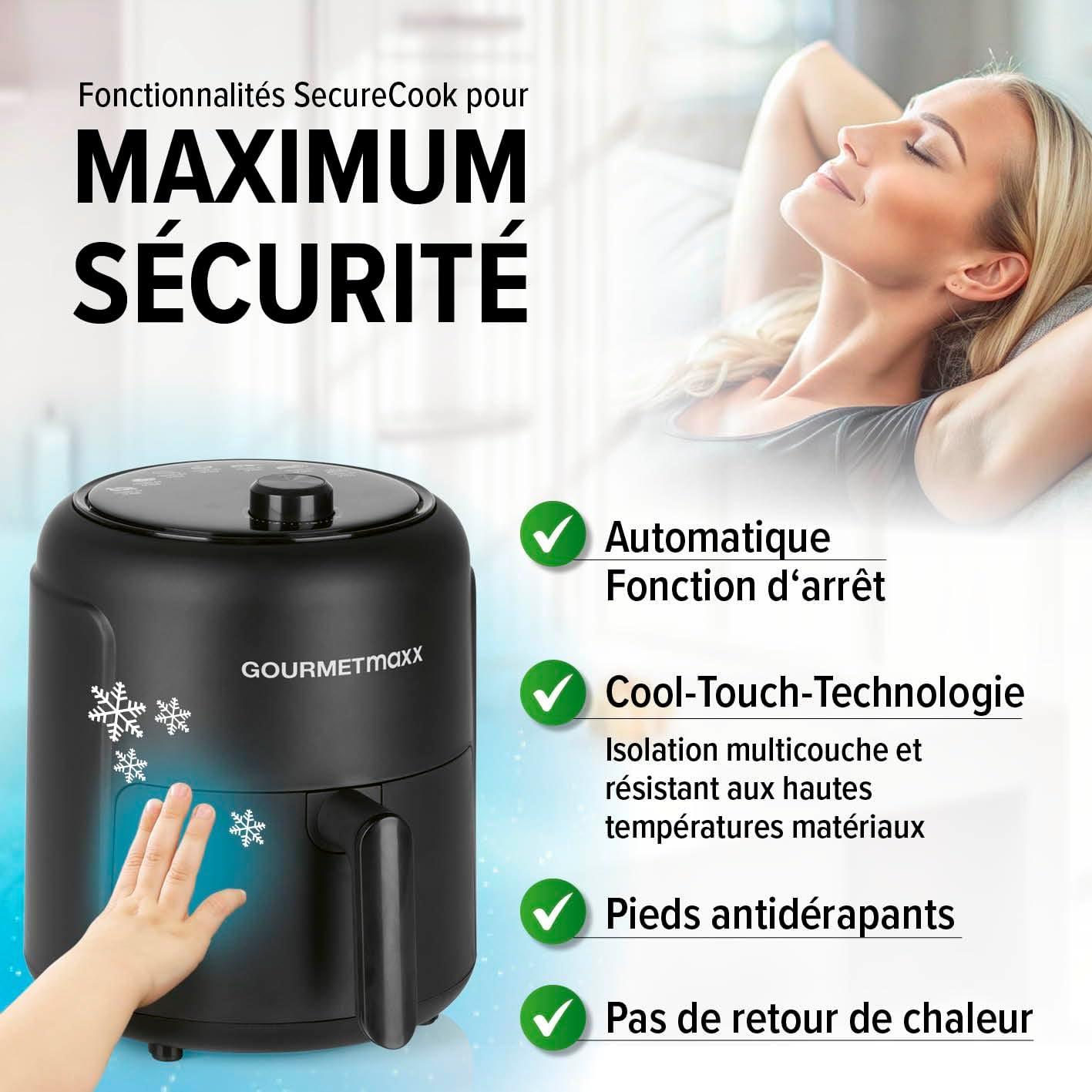 imageGOURMETmaxx Friteuse air chaud 23l Idal pour frire griller rtir etc Prparation light et douce Fonction minuterie pour une cuisson prcise et arrt automatique 1000W Noir