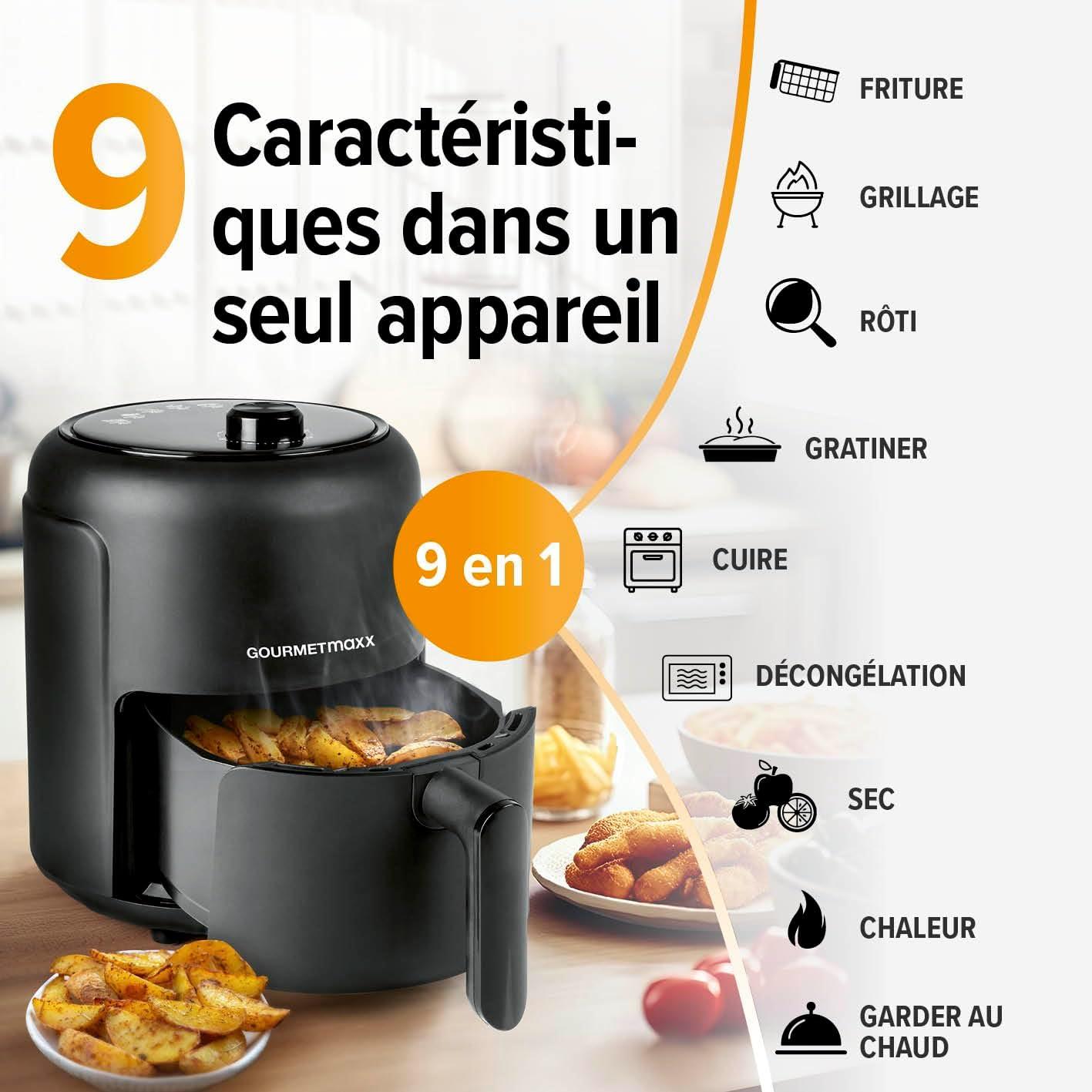 imageGOURMETmaxx Friteuse air chaud 23l Idal pour frire griller rtir etc Prparation light et douce Fonction minuterie pour une cuisson prcise et arrt automatique 1000W Noir