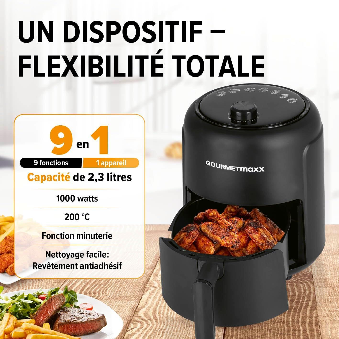 imageGOURMETmaxx Friteuse air chaud 23l Idal pour frire griller rtir etc Prparation light et douce Fonction minuterie pour une cuisson prcise et arrt automatique 1000W Noir
