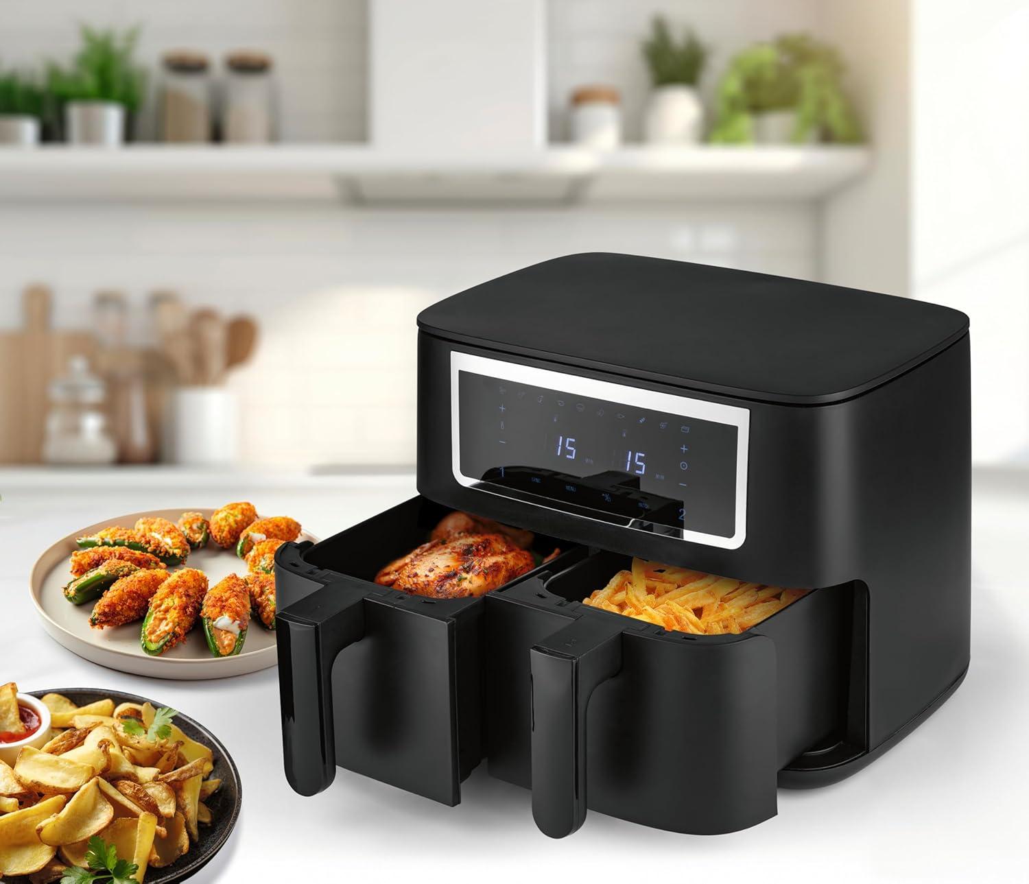 imageGOURMETmaxx Friteuse air chaud 12L Sans huile avec cran tactile minuterie brochettes ampamp fonction rtissoire 10 programmes automatiques Cuisson saine idale pour un poulet entier 1700 W8 Litres 2x 4 Litres
