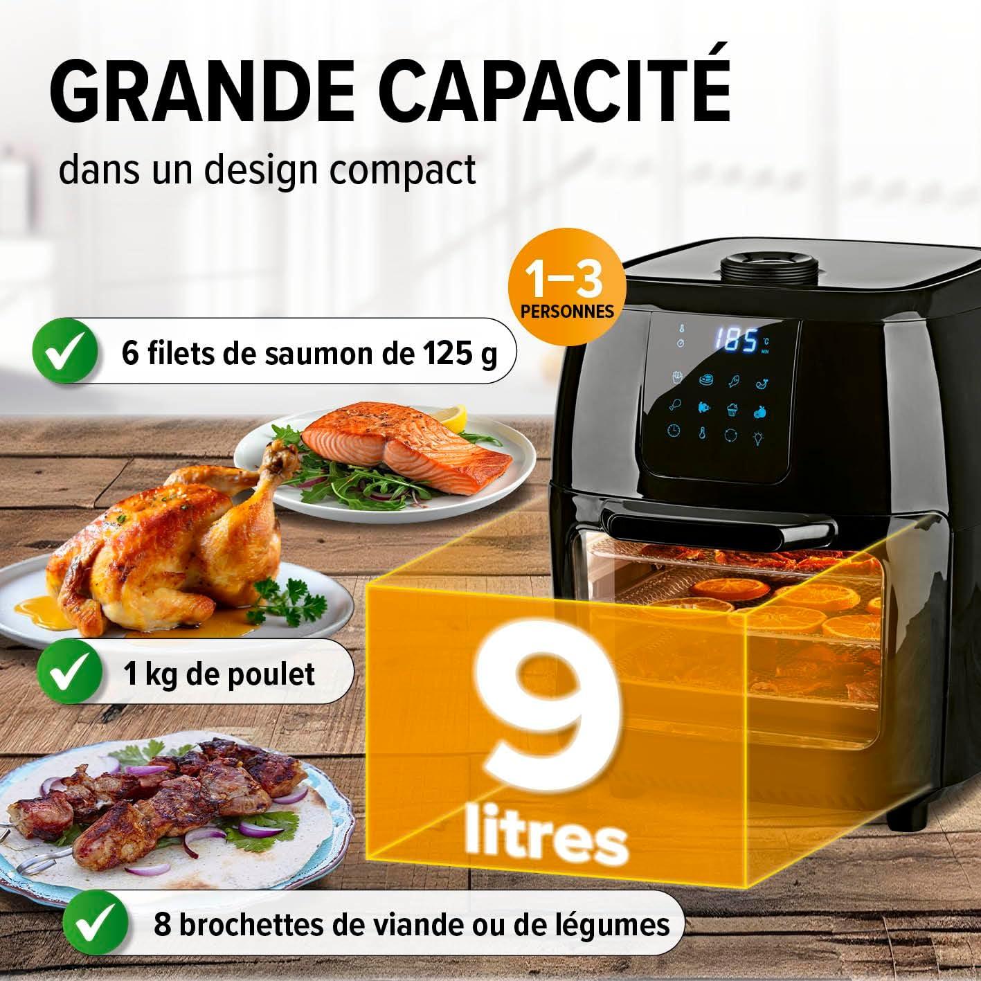 imageGOURMETmaxx Friteuse air chaud 12L Sans huile avec cran tactile minuterie brochettes ampamp fonction rtissoire 10 programmes automatiques Cuisson saine idale pour un poulet entier 1700 W9 Litres