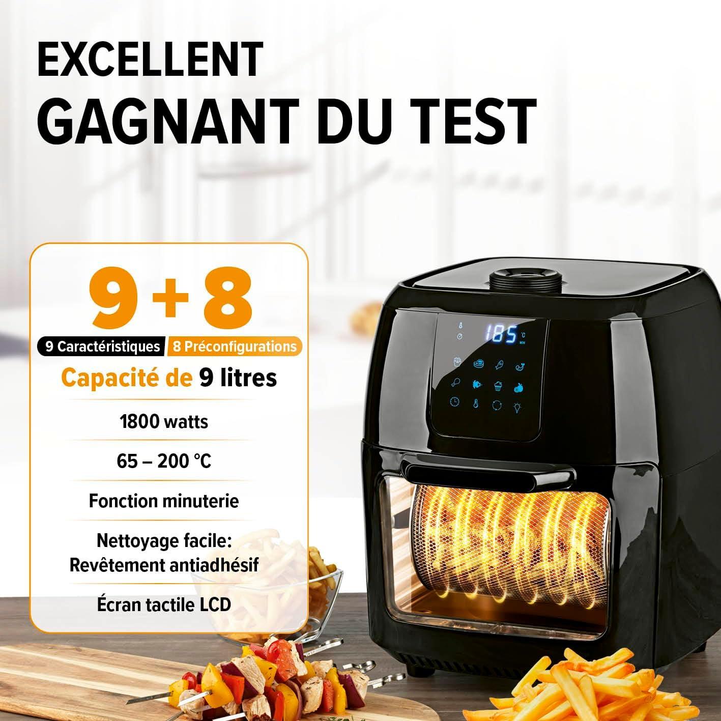 imageGOURMETmaxx Friteuse air chaud 12L Sans huile avec cran tactile minuterie brochettes ampamp fonction rtissoire 10 programmes automatiques Cuisson saine idale pour un poulet entier 1700 W9 Litres