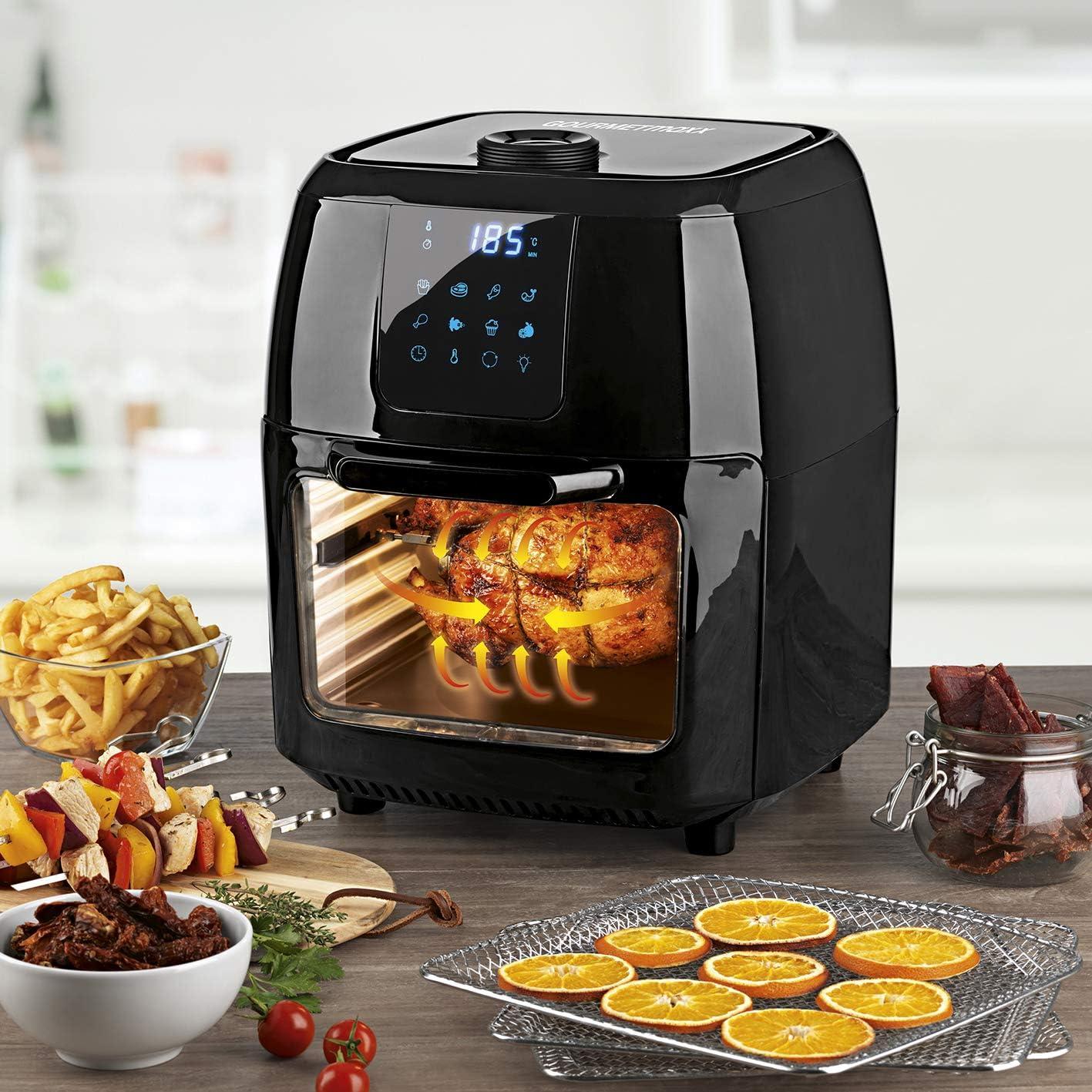 imageGOURMETmaxx Friteuse air chaud 12L Sans huile avec cran tactile minuterie brochettes ampamp fonction rtissoire 10 programmes automatiques Cuisson saine idale pour un poulet entier 1700 W9 Litres
