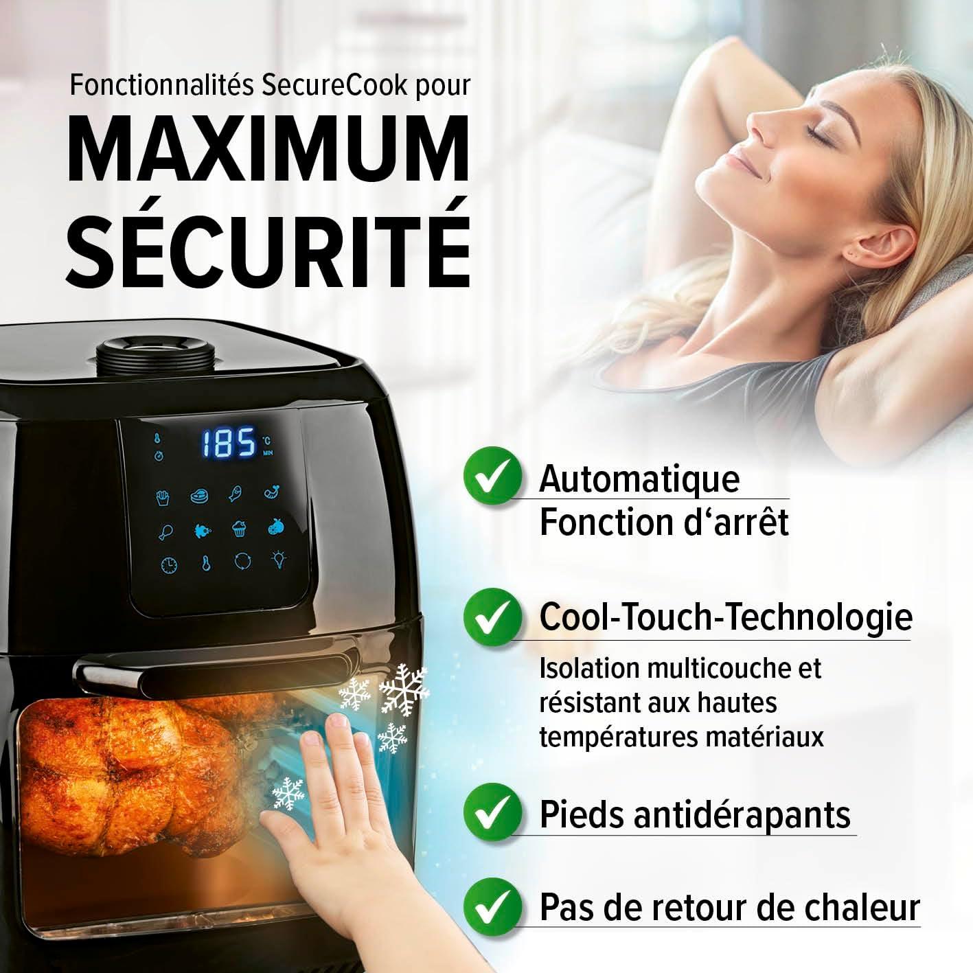 imageGOURMETmaxx Friteuse air chaud 12L Sans huile avec cran tactile minuterie brochettes ampamp fonction rtissoire 10 programmes automatiques Cuisson saine idale pour un poulet entier 1700 W9 Litres