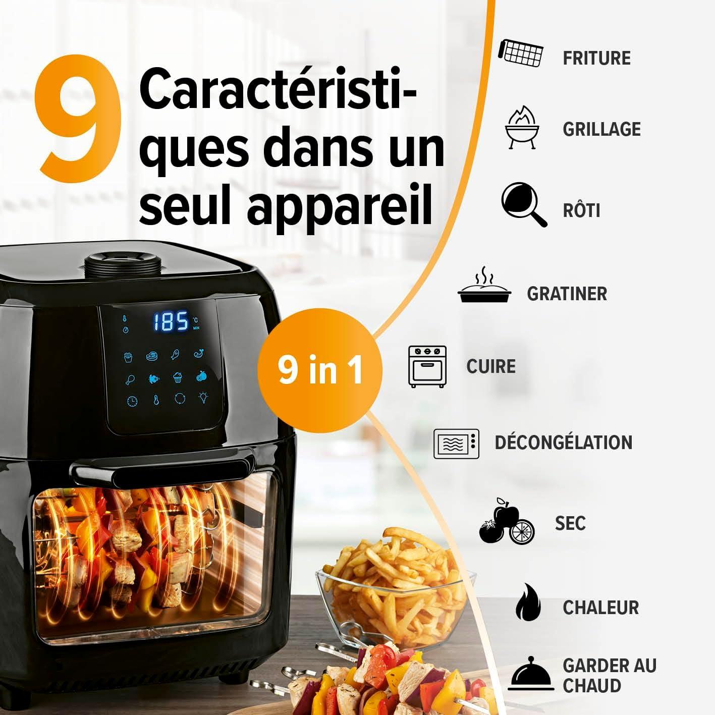 imageGOURMETmaxx Friteuse air chaud 12L Sans huile avec cran tactile minuterie brochettes ampamp fonction rtissoire 10 programmes automatiques Cuisson saine idale pour un poulet entier 1700 W9 Litres