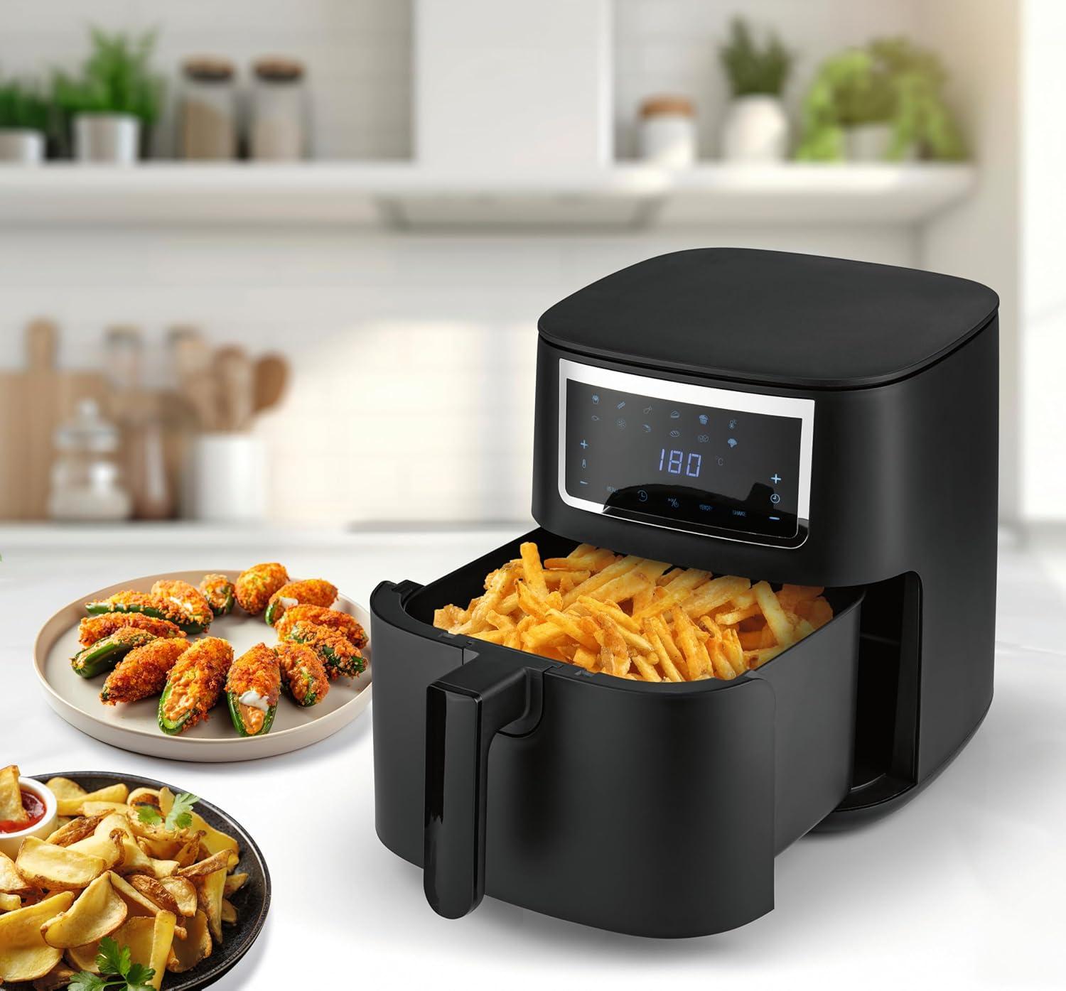 imageGOURMETmaxx Friteuse air chaud 12L Sans huile avec cran tactile minuterie brochettes ampamp fonction rtissoire 10 programmes automatiques Cuisson saine idale pour un poulet entier 1700 W6 5 Litres
